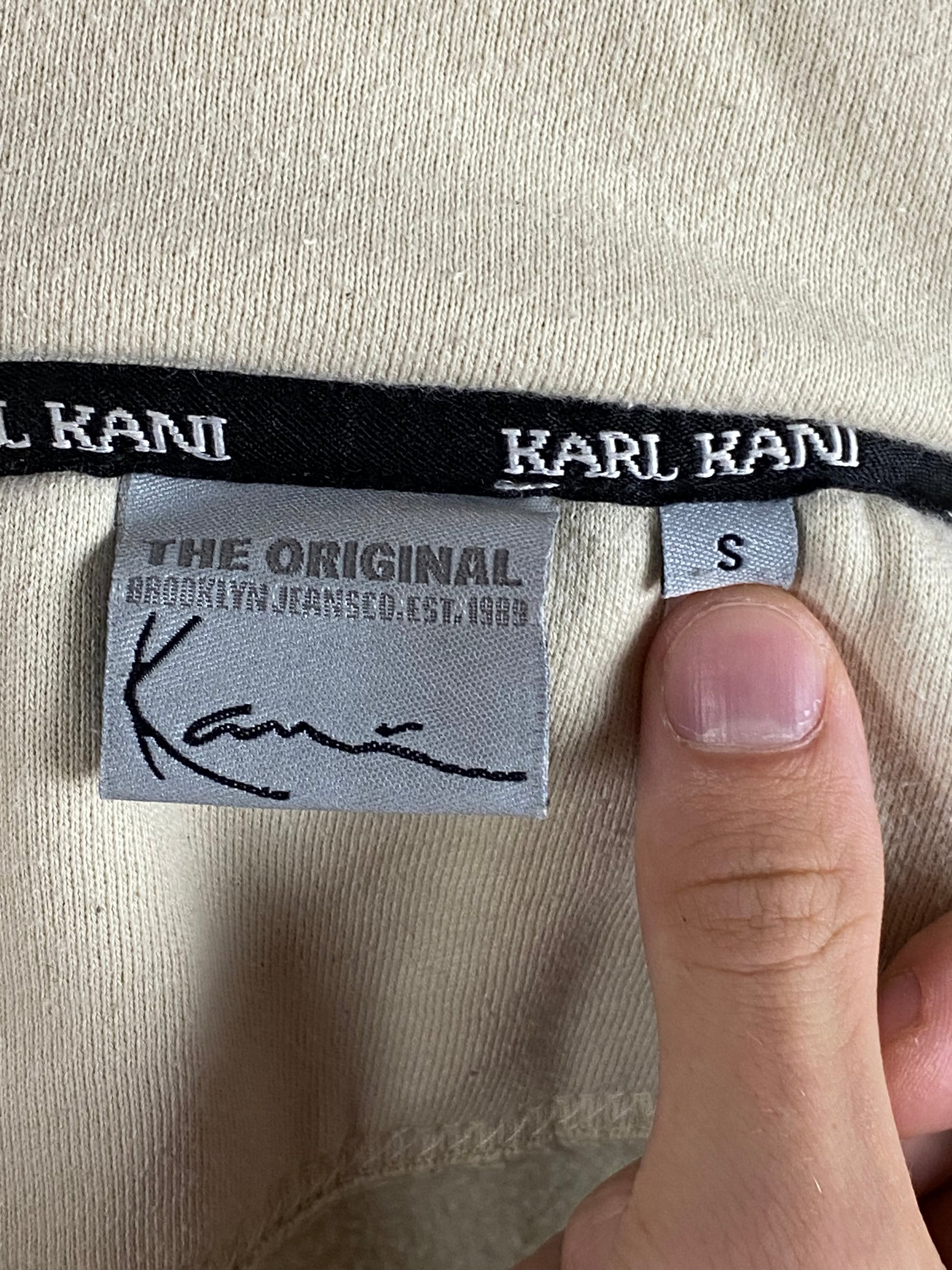 Karl Kani Vintage Men's Zip Hoodie - Small Cream & Brown Cotton Blend