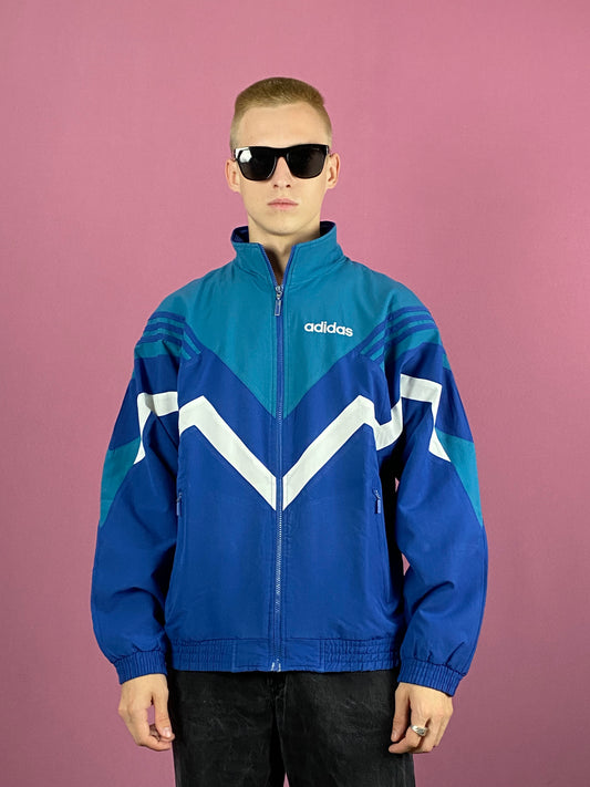 90s Adidas Vintage Men's Windbreaker Jacket - Medium Blue Polyester