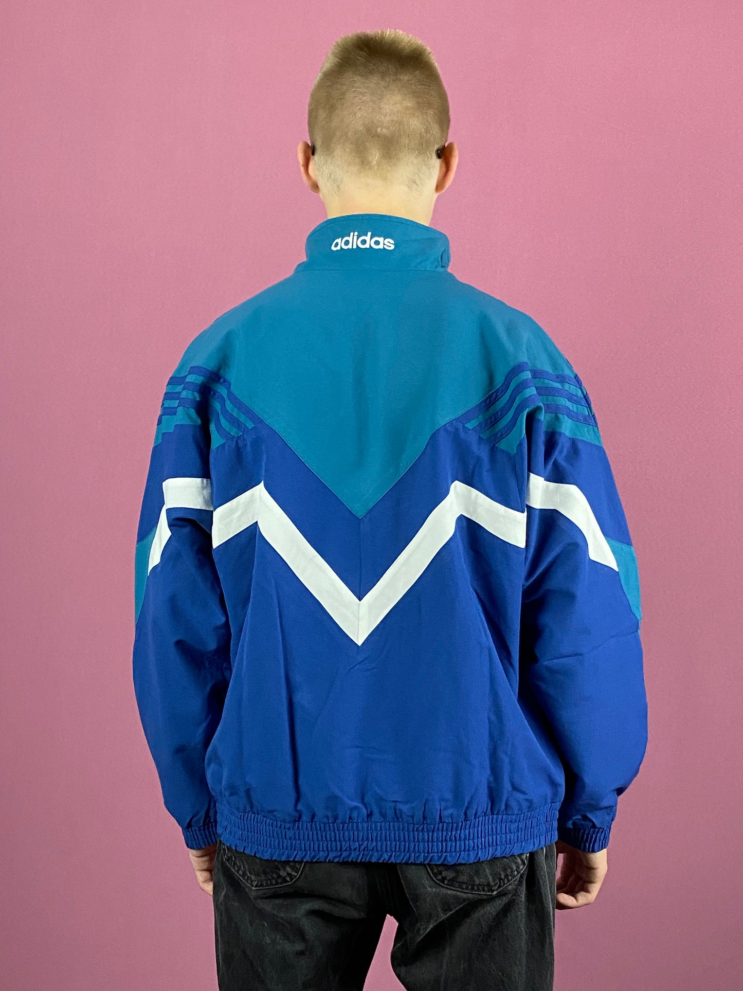 90s Adidas Vintage Men's Windbreaker Jacket - Medium Blue Polyester