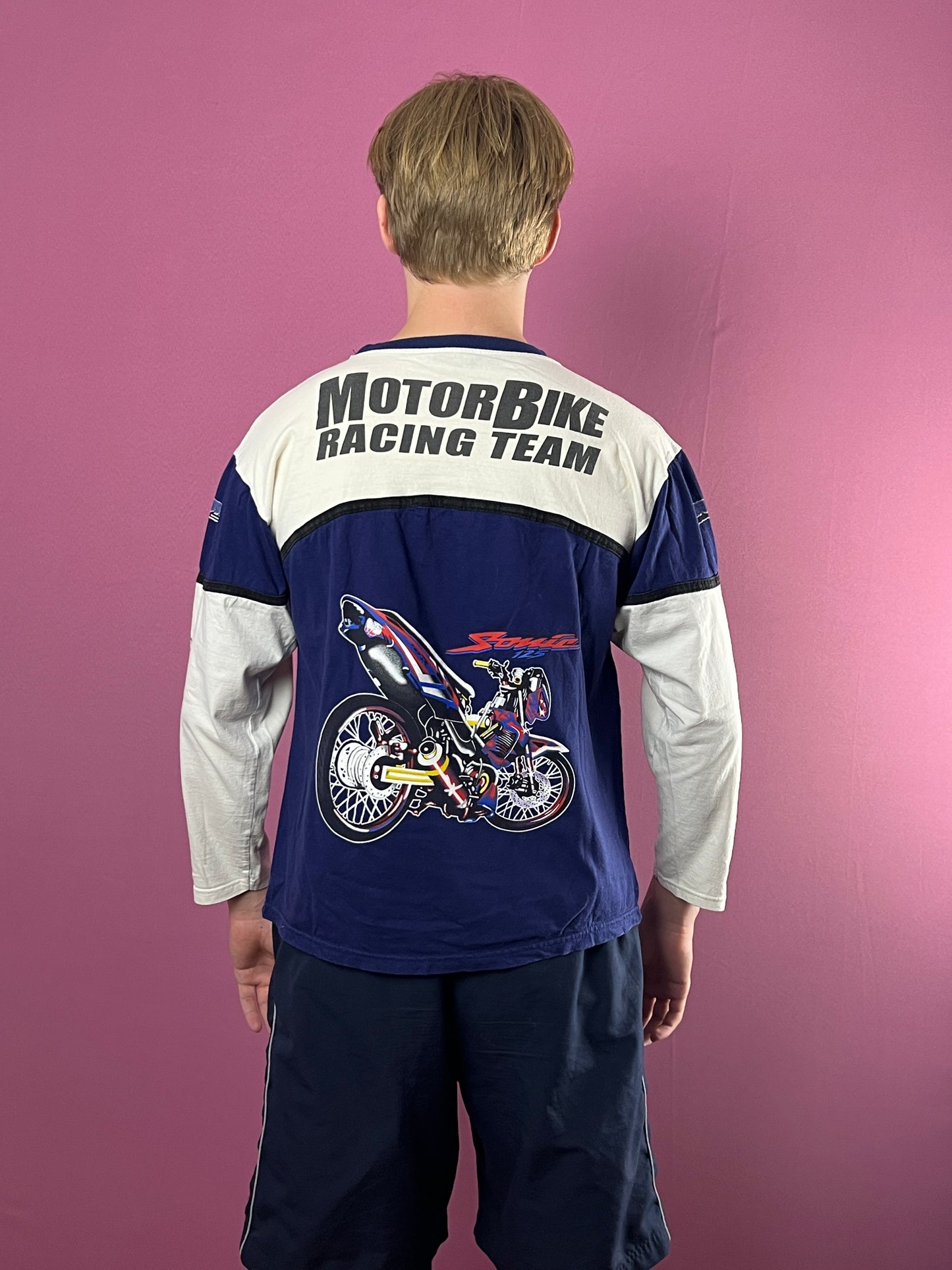 In The Dark Honda Racing Vintage Men's Long Sleeve - L Blue & White Cotton