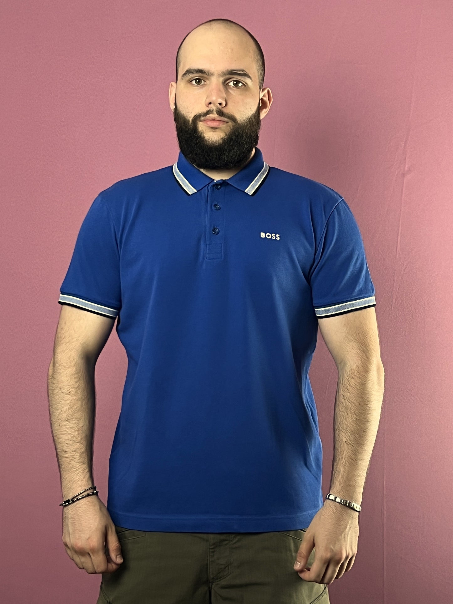 Hugo Boss Vintage Men's Polo Shirt - XL Blue Cotton