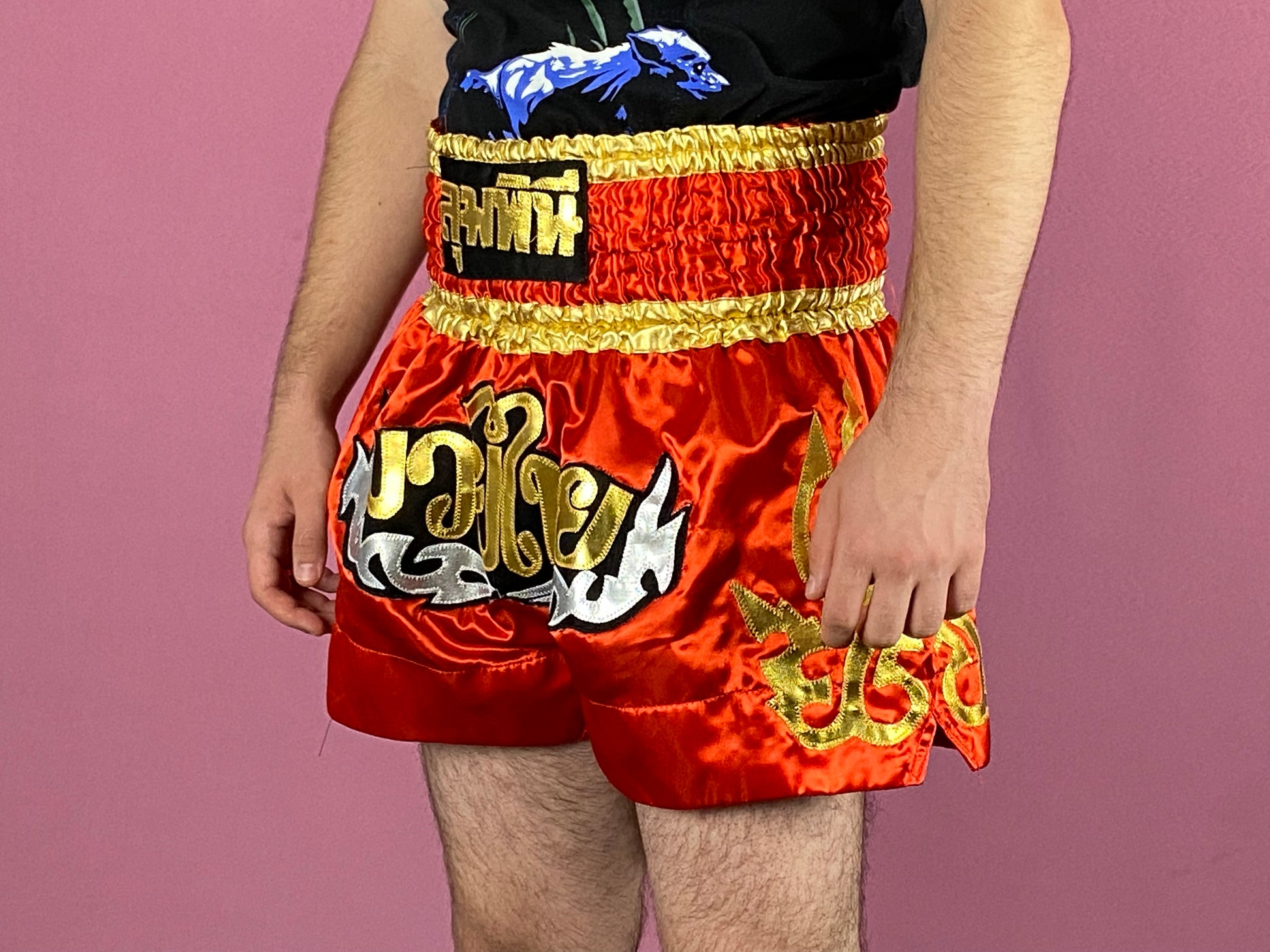 Vintage Men's Muay Thai Shorts - XL Red Cotton
