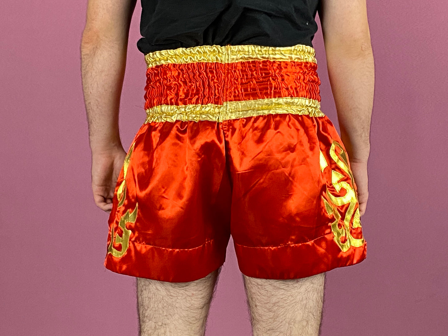 Vintage Men's Muay Thai Shorts - XL Red Cotton