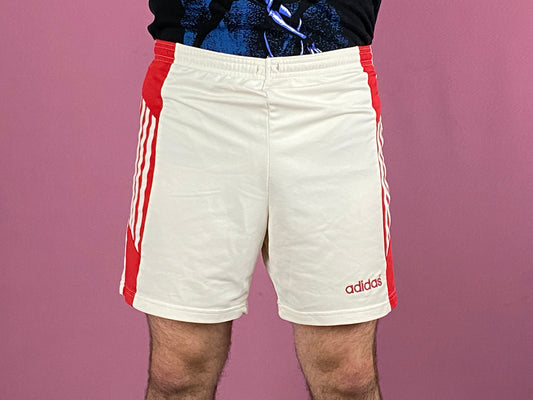 90s Adidas Vintage Men's Track Shorts - Medium White & Red Polyester