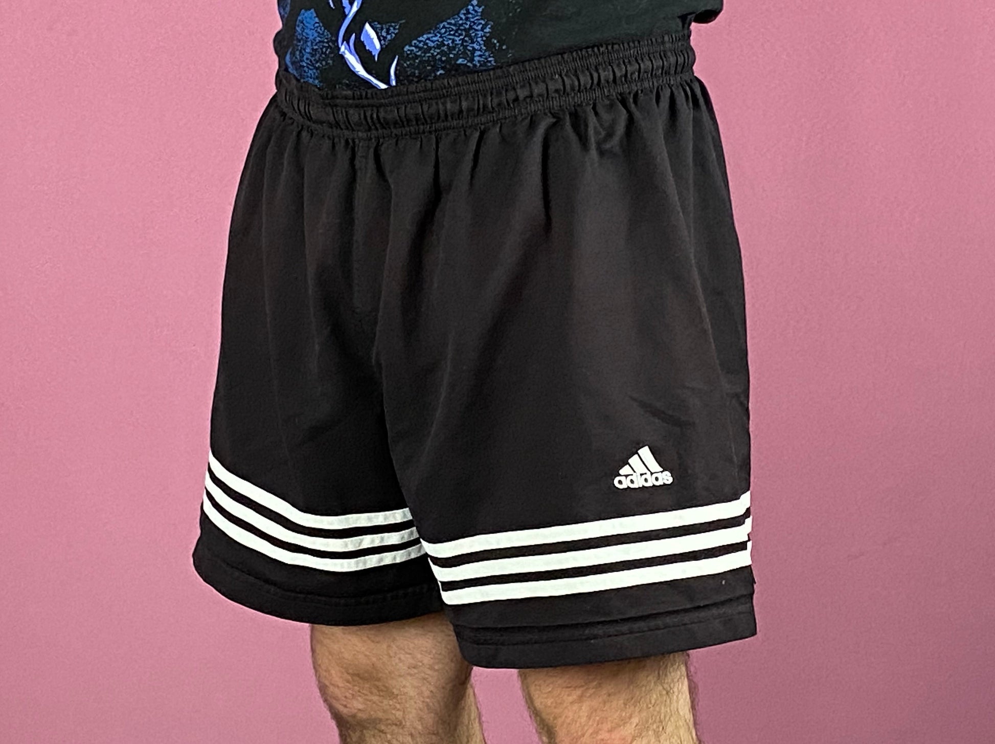Adidas Vintage Men's Striped Track Shorts - XL Black Polyester