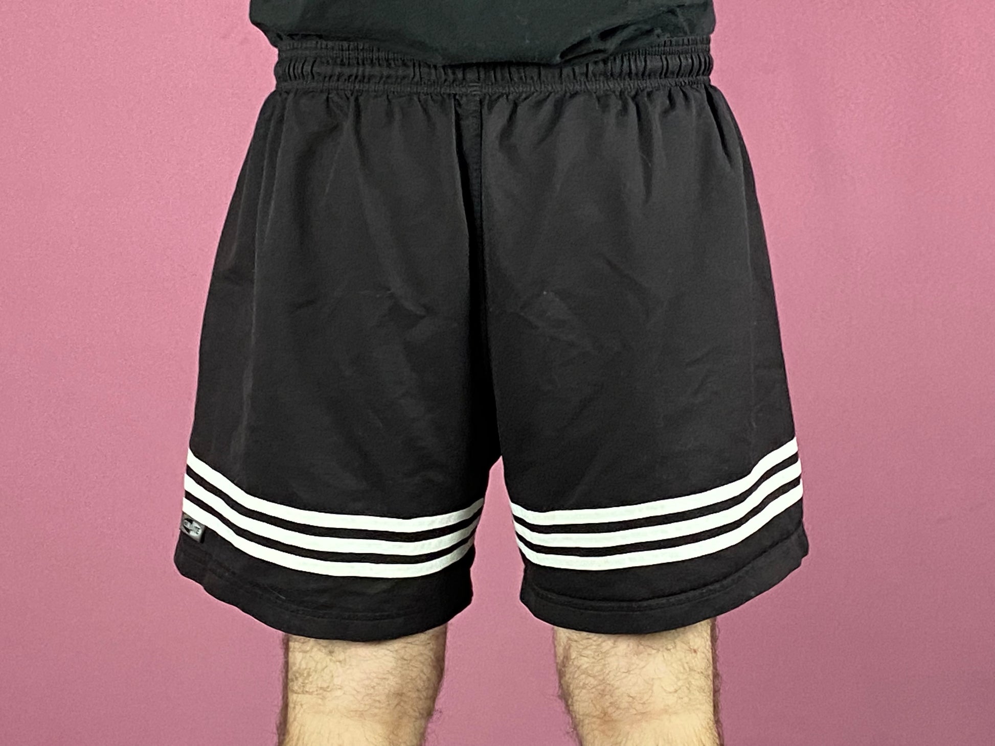 Adidas Vintage Men's Striped Track Shorts - XL Black Polyester
