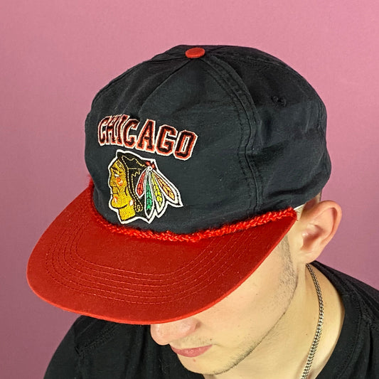 1991 Chicago Blackhawks ProOne Vintage Men's Snapback Cap NHL - Black & Red Cotton