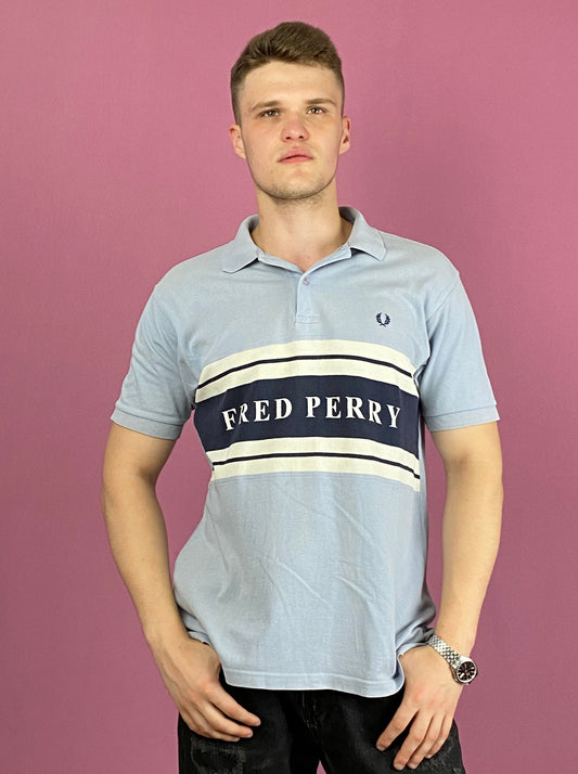 Fred Perry Big Logo Vintage Men's Polo Shirt - Large Blue Cotton