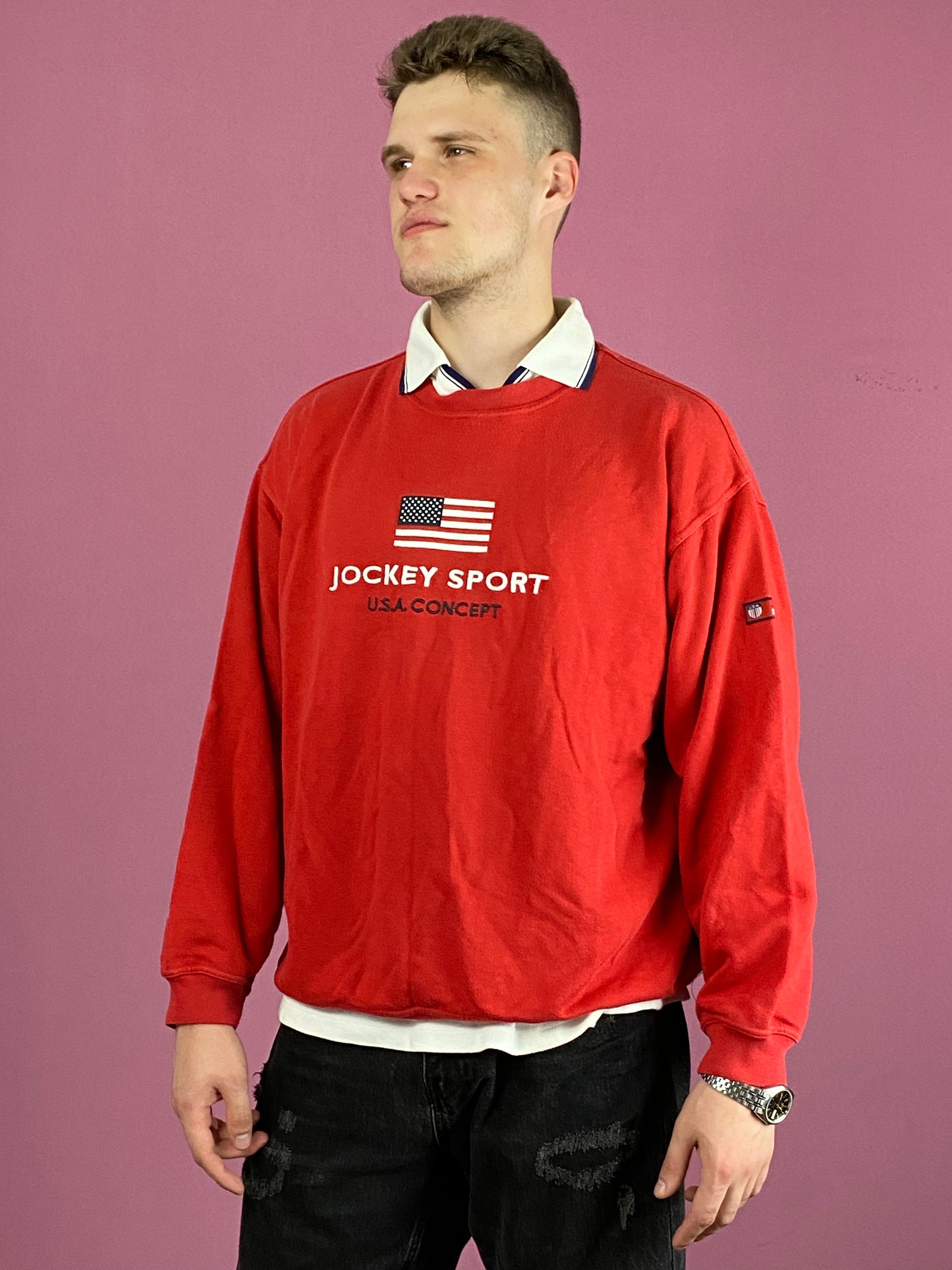 Jockey Vintage Men's Sweatshirt - Large Red Cotton Blend