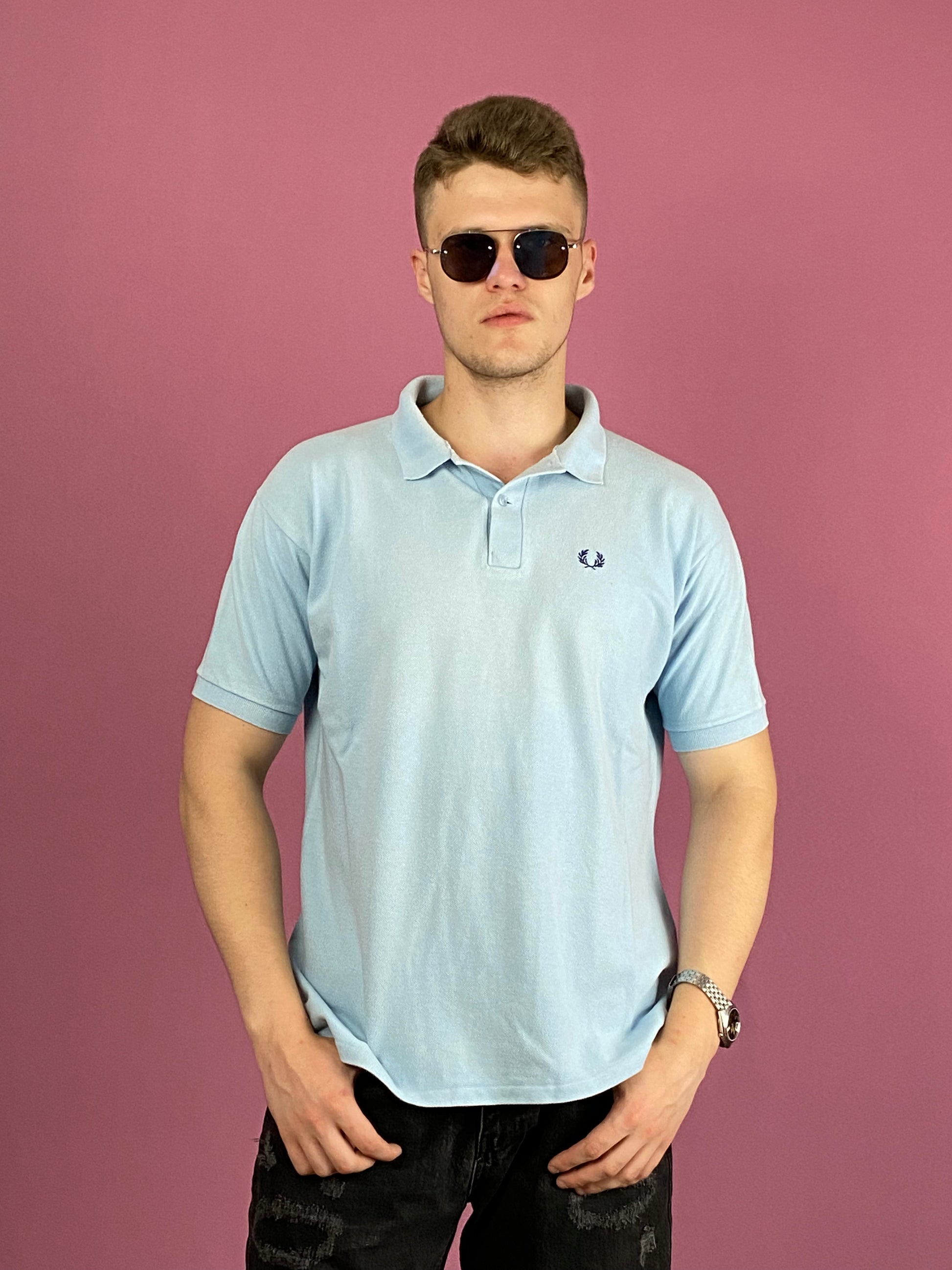 90s Fred Perry Vintage Men's Polo Shirt - Large Blue Cotton