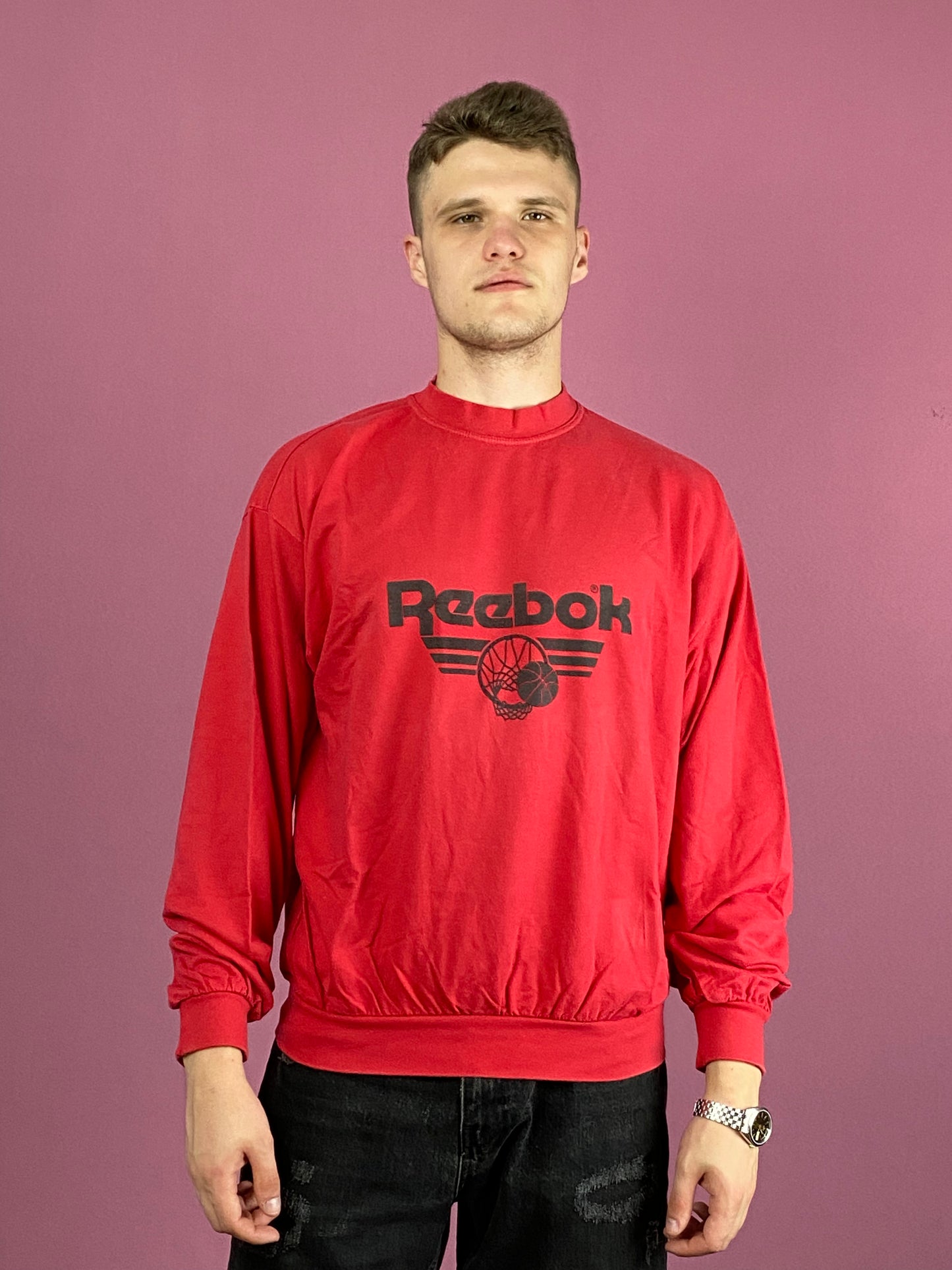 90s Reebok Vintage Men's Sweatshirt - Large Red Cotton Blend