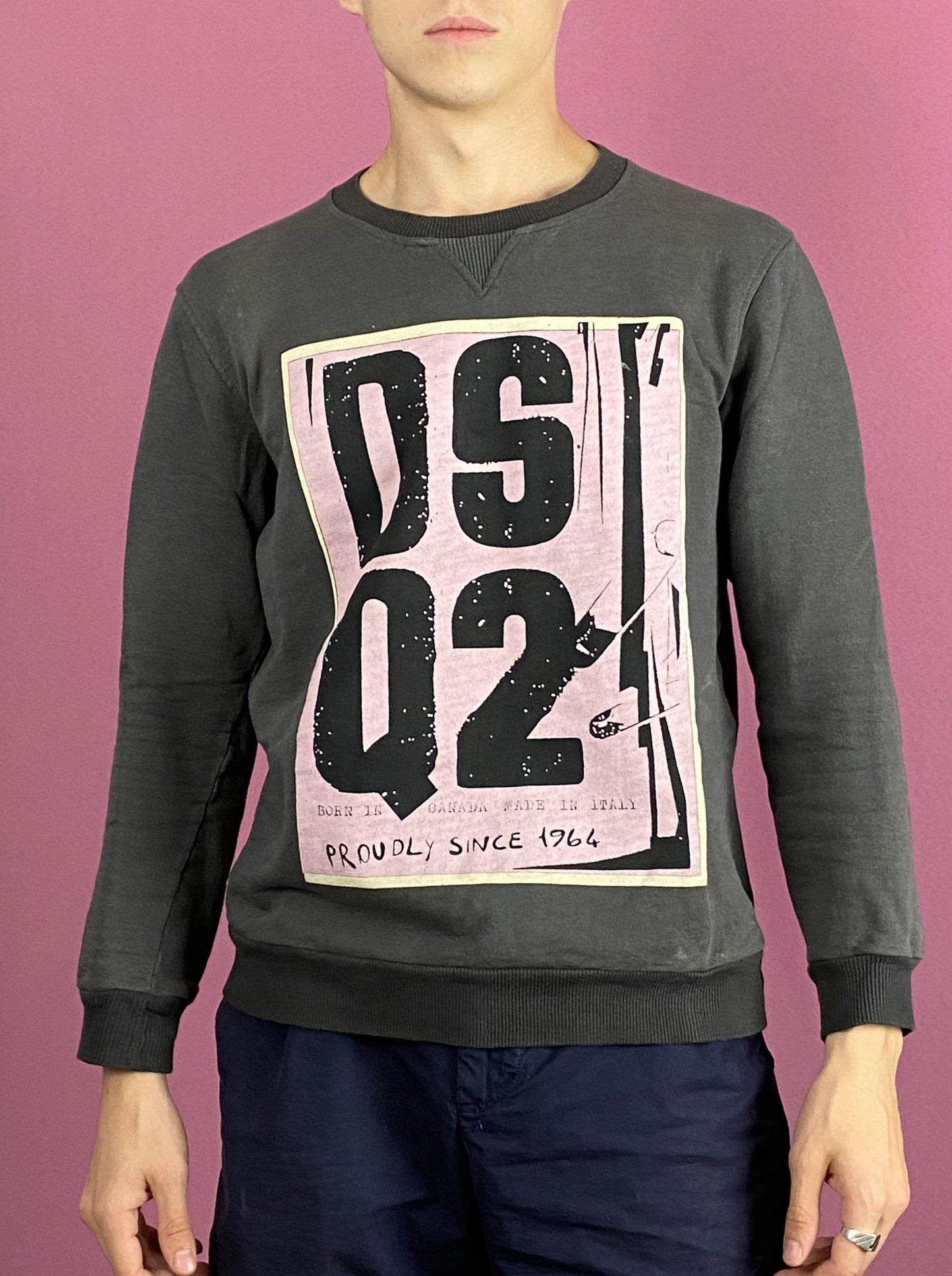 Dsquared2 Vintage Men's Sweatshirt - Small Gray Cotton