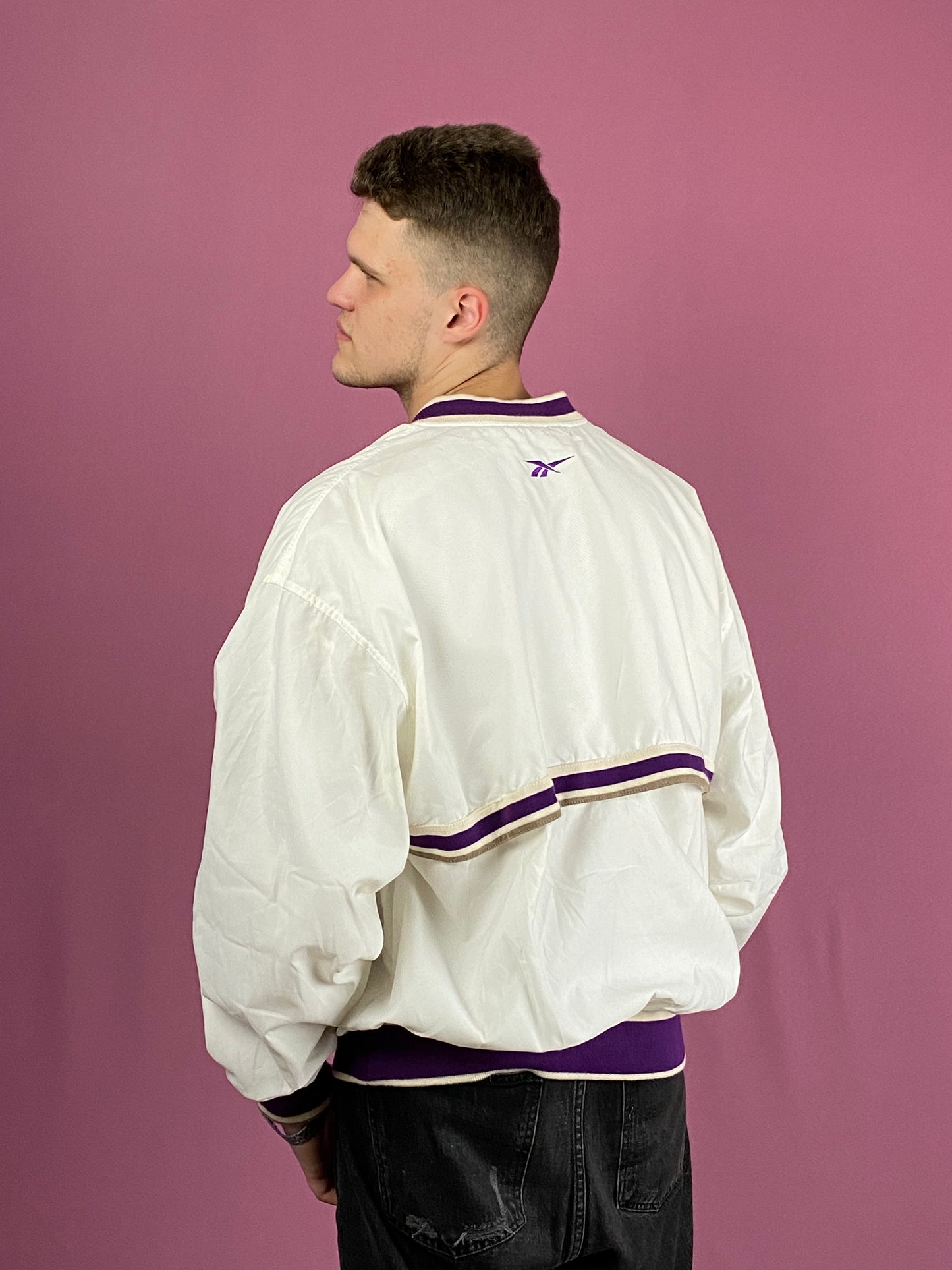 Reebok Vintage Men's Pullover Windbreaker Jacket - Large White