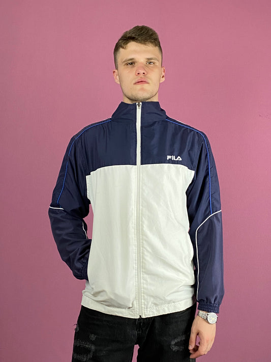 Fila Vintage Men's Windbreaker Jacket - Medium Navy Blue & White