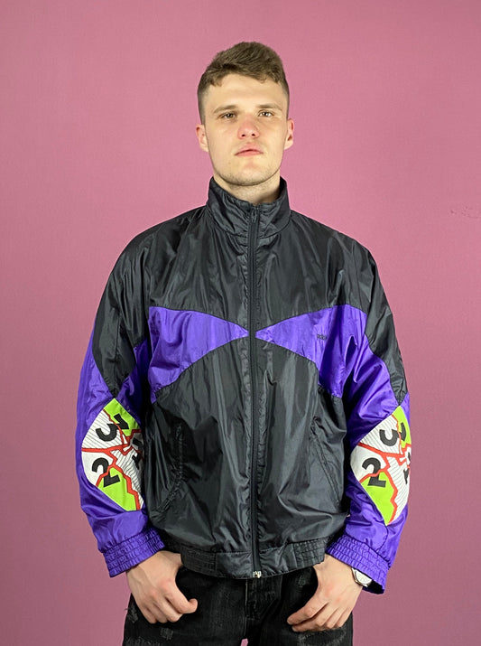 90s Adidas Vintage Men's Windbreaker Jacket - Large Black & Purple Nylon