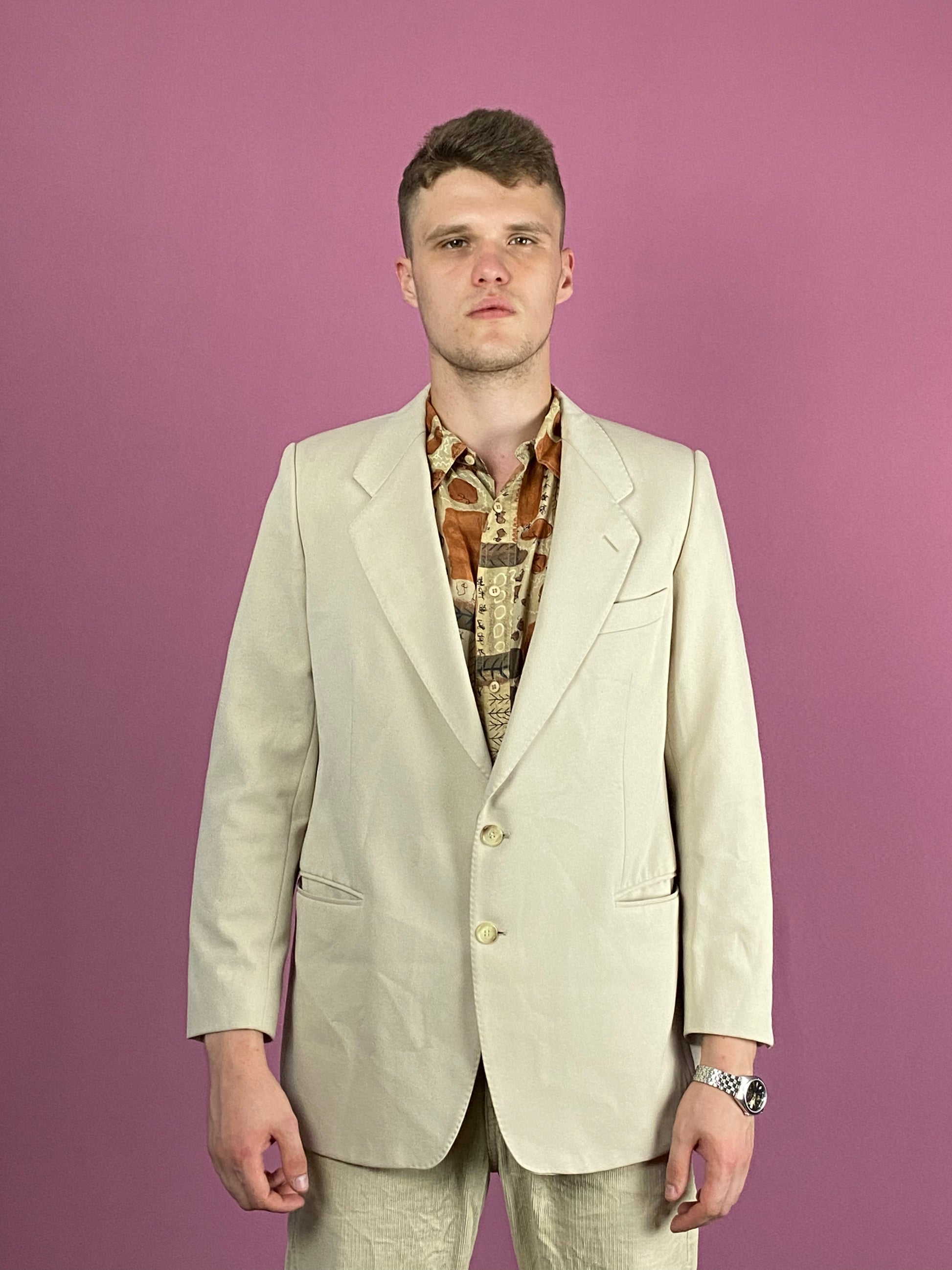 Guy Laroche Vintage Men's Suit Blazer Jacket - Large Beige Wool