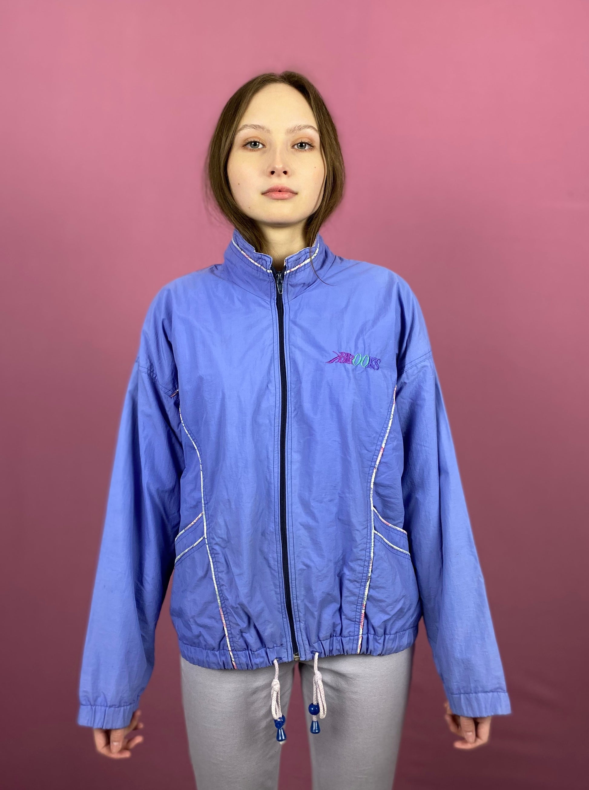 90s Brooks Vintage Women's Windbreaker Jacket - Small Blue Nylon