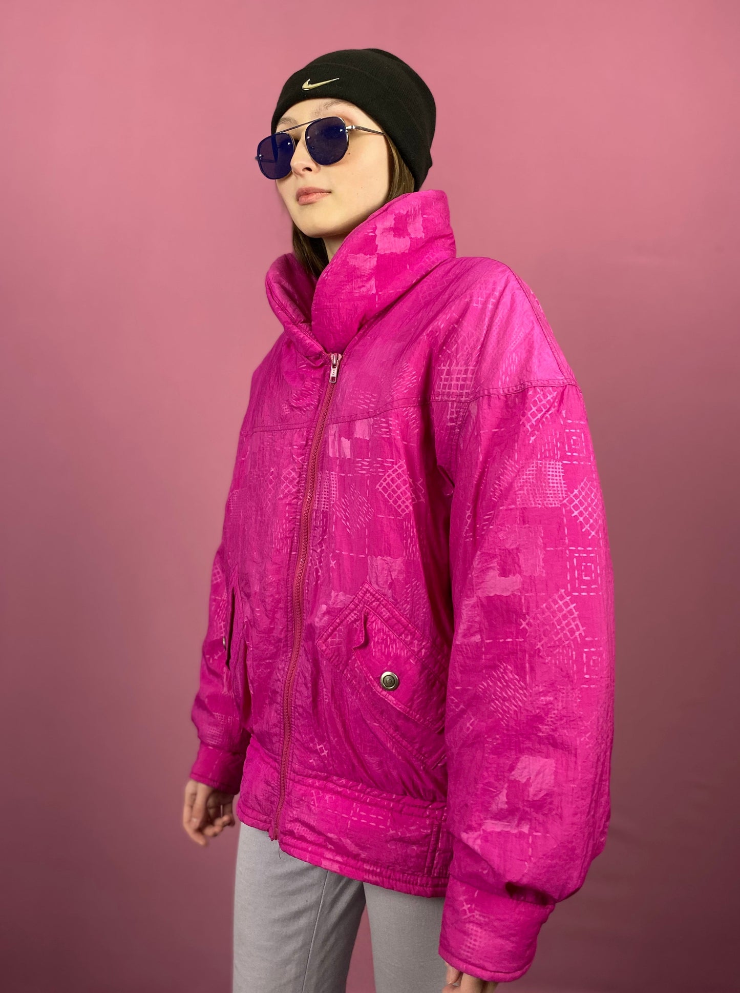 90s Vintage Women's Ski Jacket - Large Pink Nylon