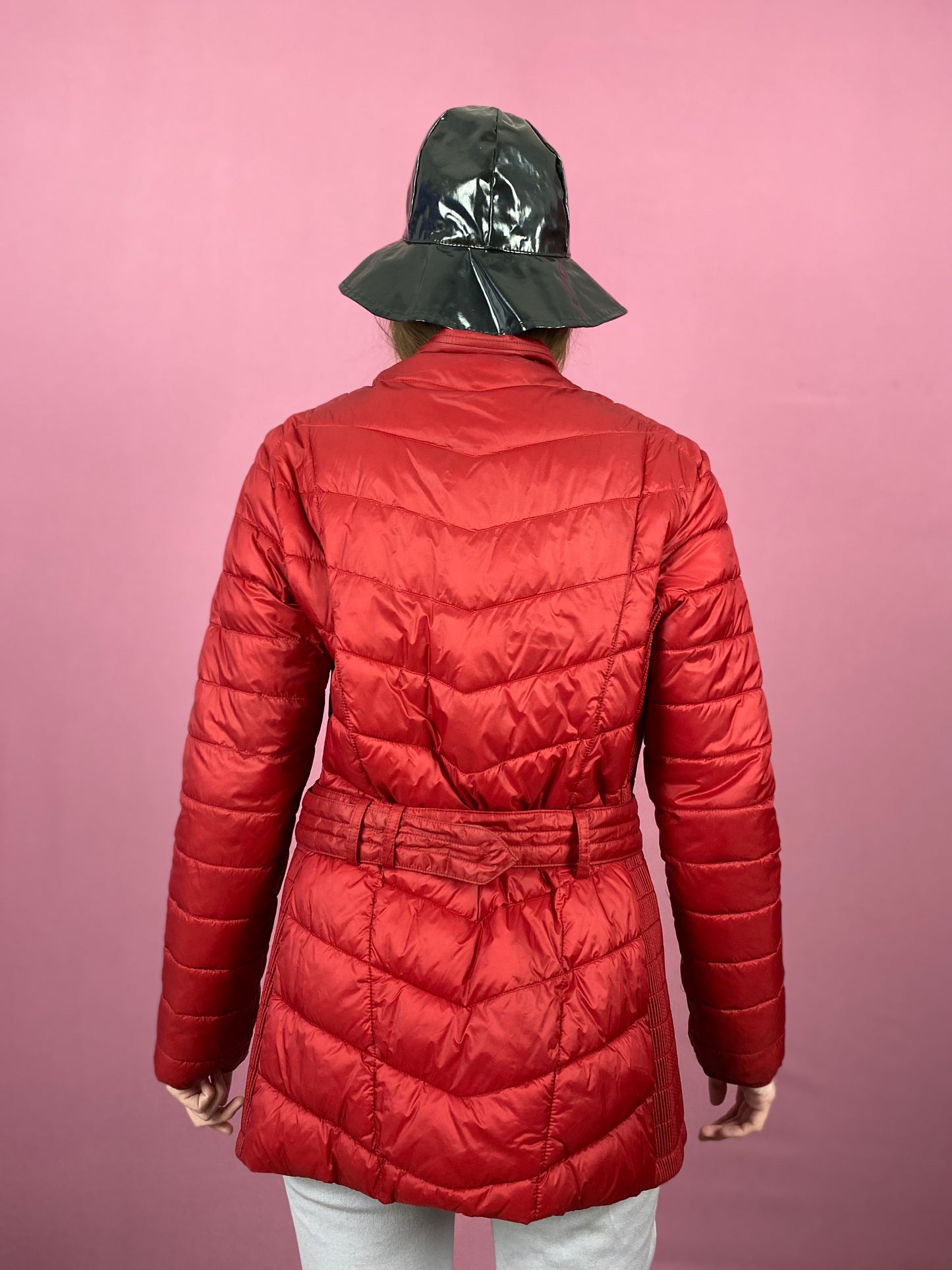 Barbour Vintage Women's Quilted Long Jacket - Large Red Nylon