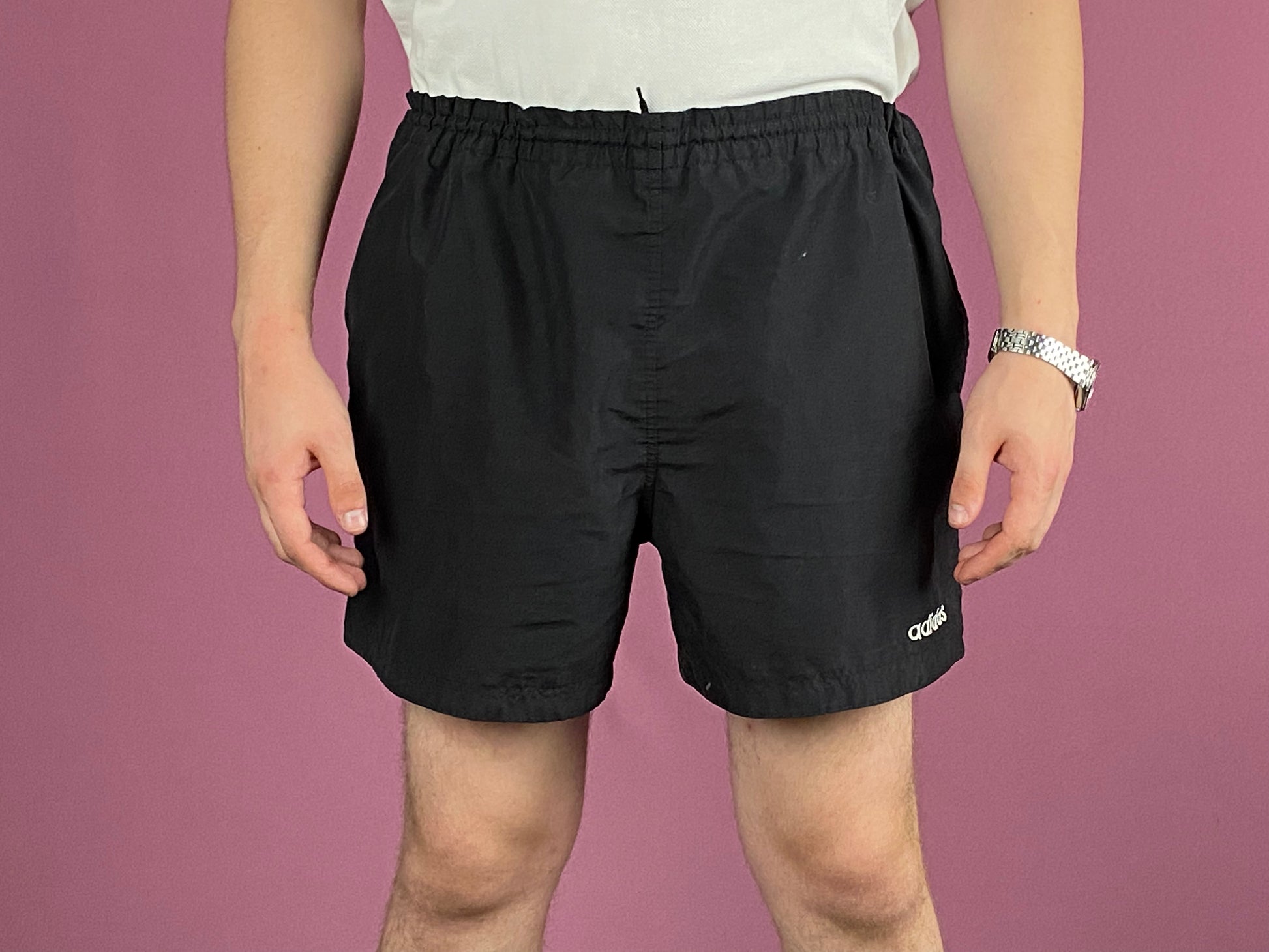 90s Adidas Big Logo Vintage Men's Sport Shorts - Large Black Polyester