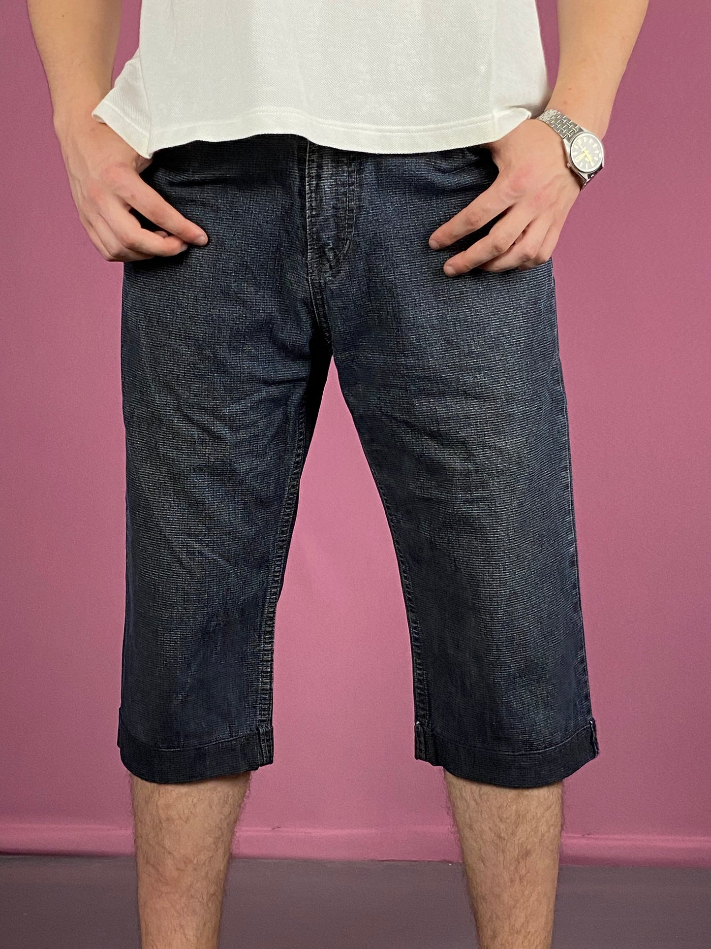 Versace Vintage Men's Long Jeans Shorts - 32 Navy Blue Cotton