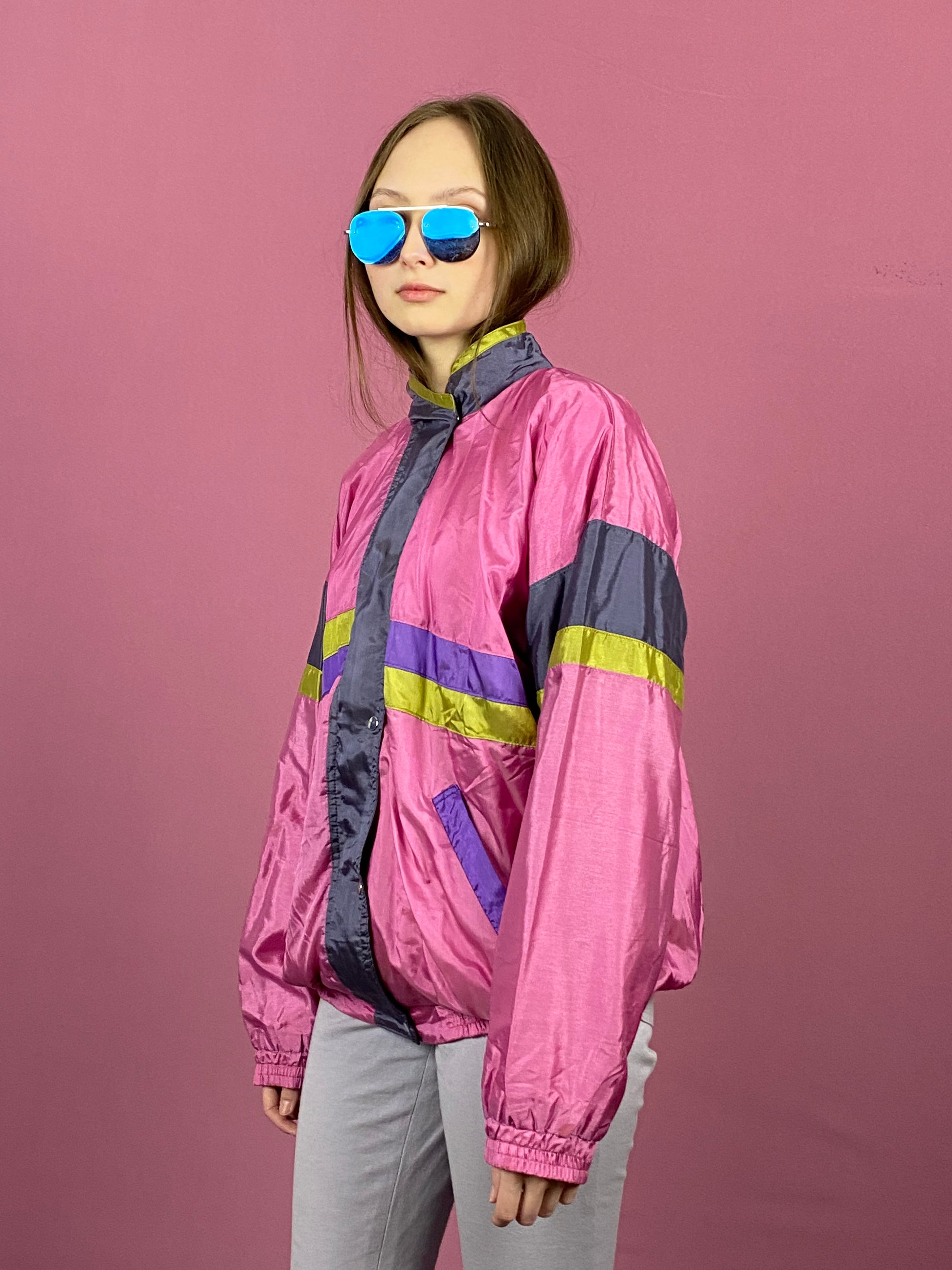 90s Vintage Women's Windbreaker Jacket - Medium Multicolor Nylon