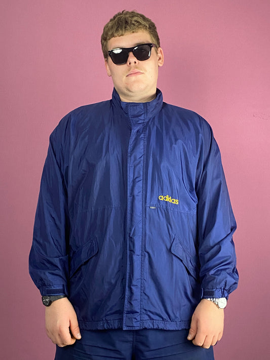 90s Adidas Vintage Men's Windbreaker Jacket - Large Navy Blue Nylon