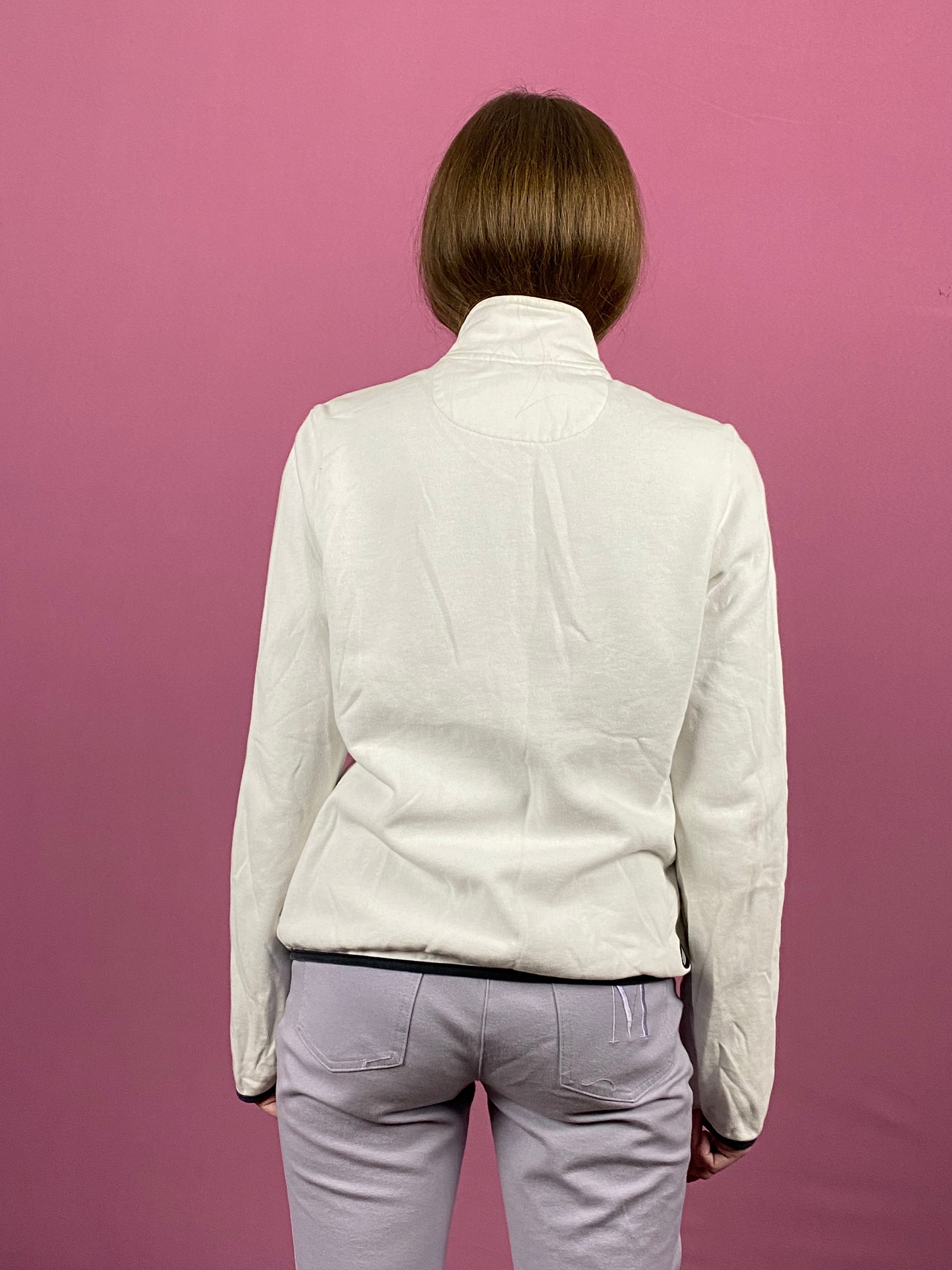 Adidas Vintage Women's Full Zip Sweatshirt - Medium White Cotton