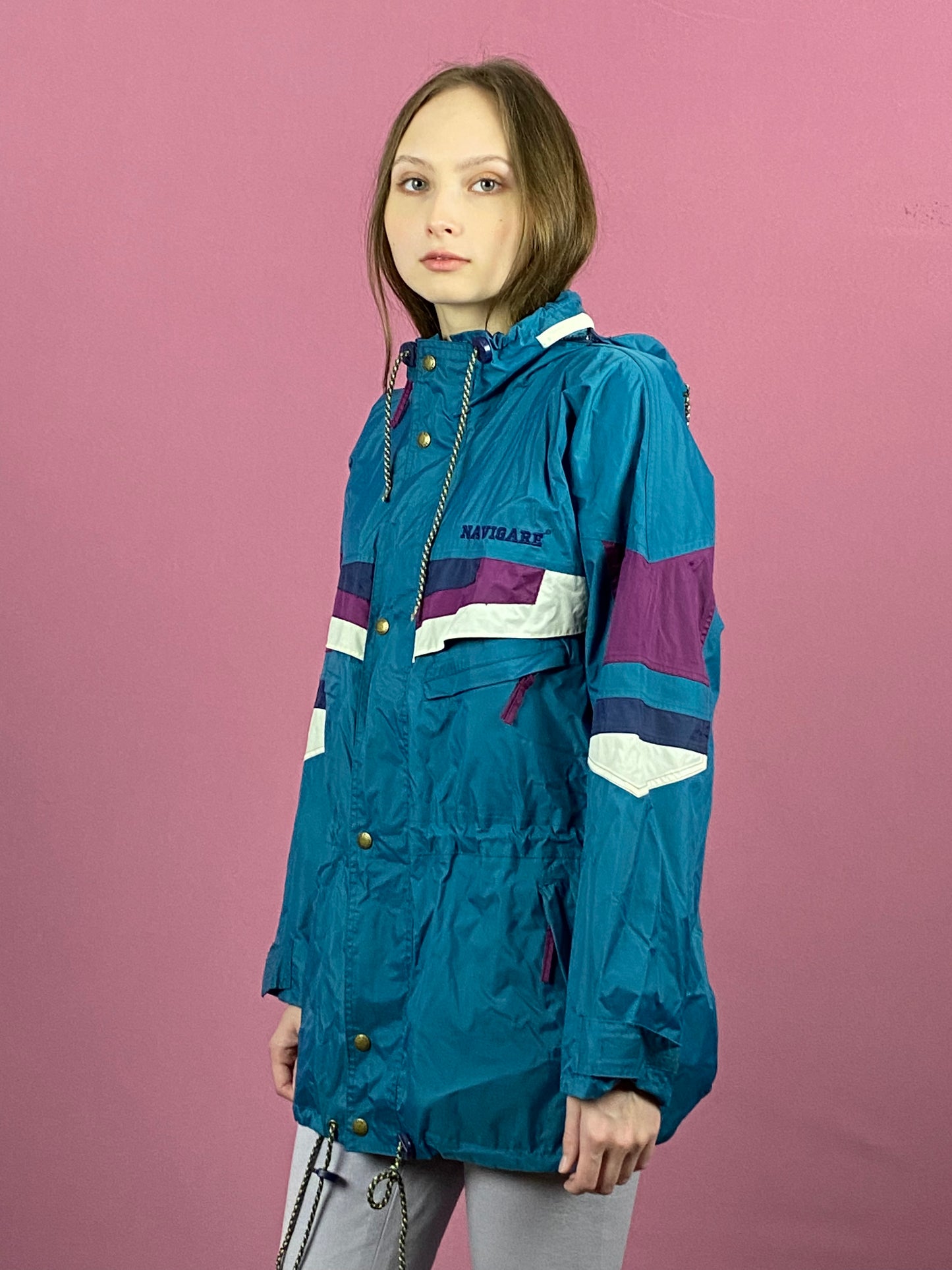 90s Navigare Vintage Women's Rain Jacket - Large Blue Nylon