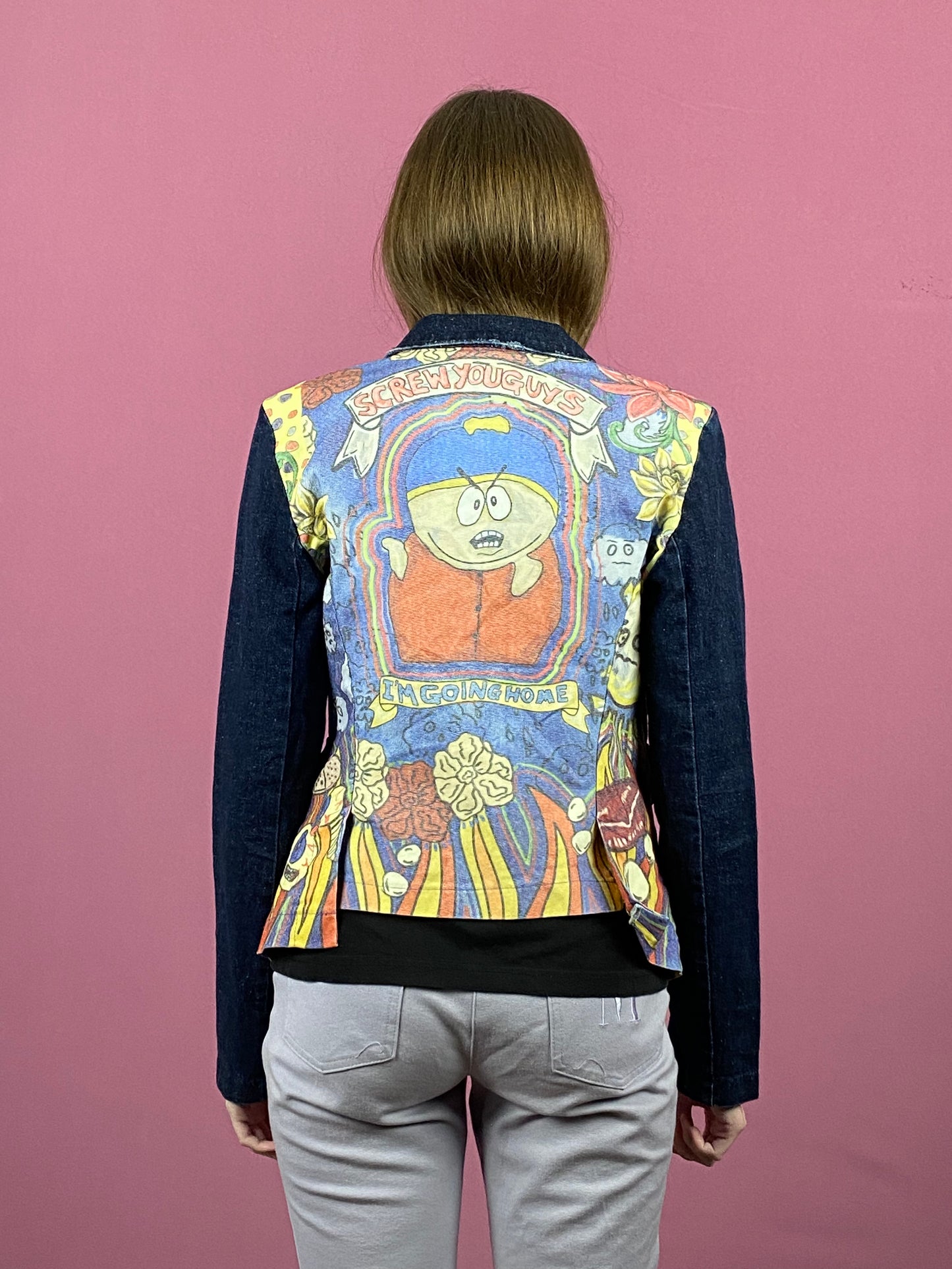 Vintage Women's South Park Print Jean Jacket - Medium Blue Cotton