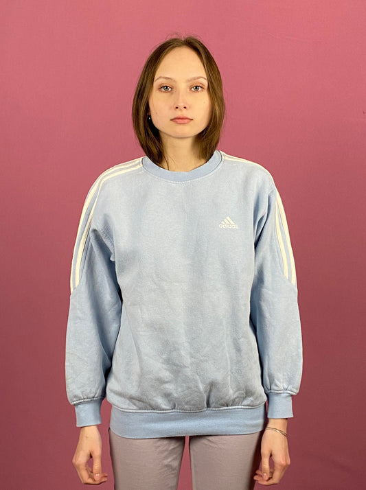 Adidas Vintage Women's Sweatshirt - Small Blue Polyester Blend Cotton