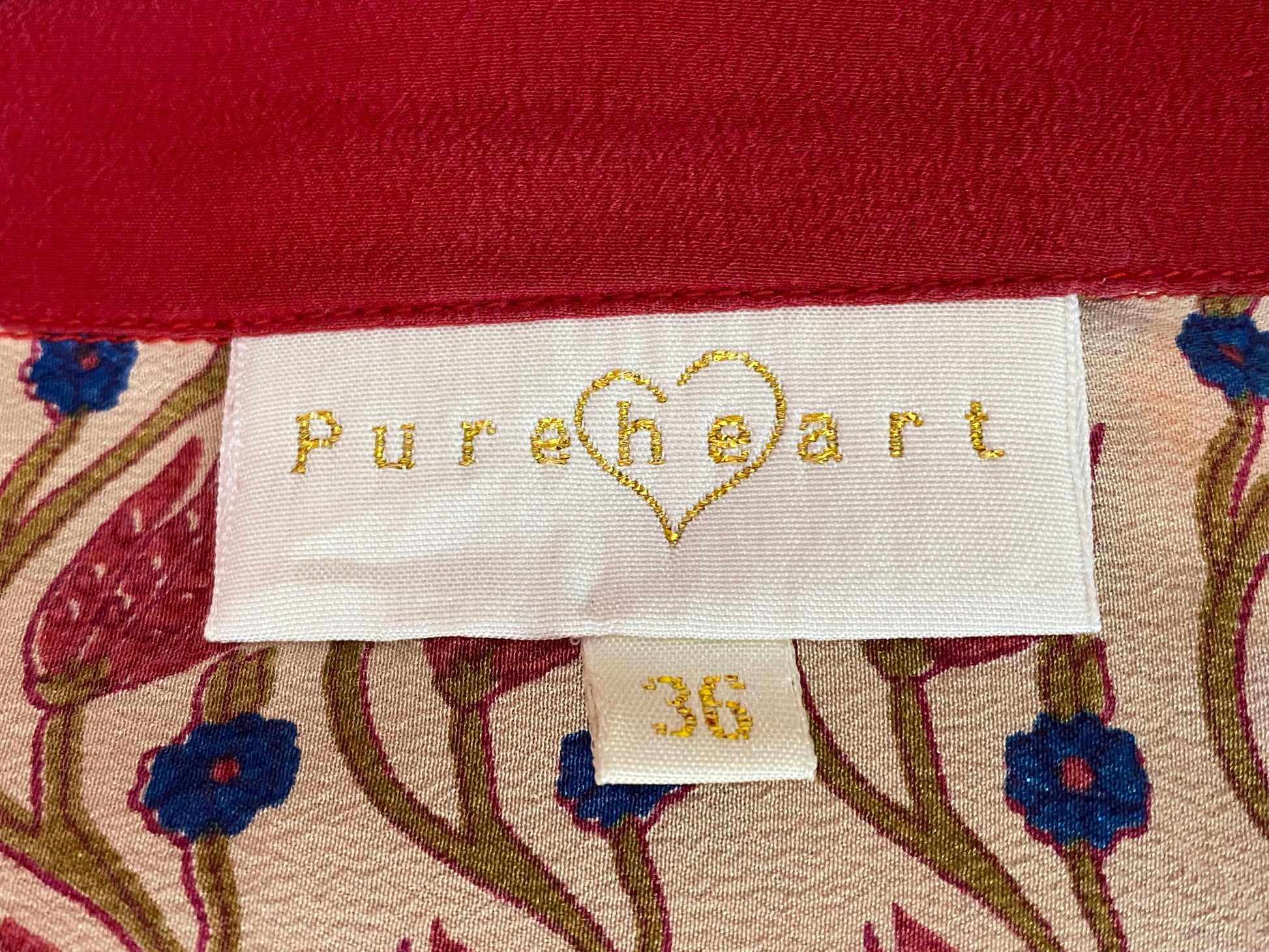 Pureheart Vintage Women's Shirt - Small Beige & Red Silk