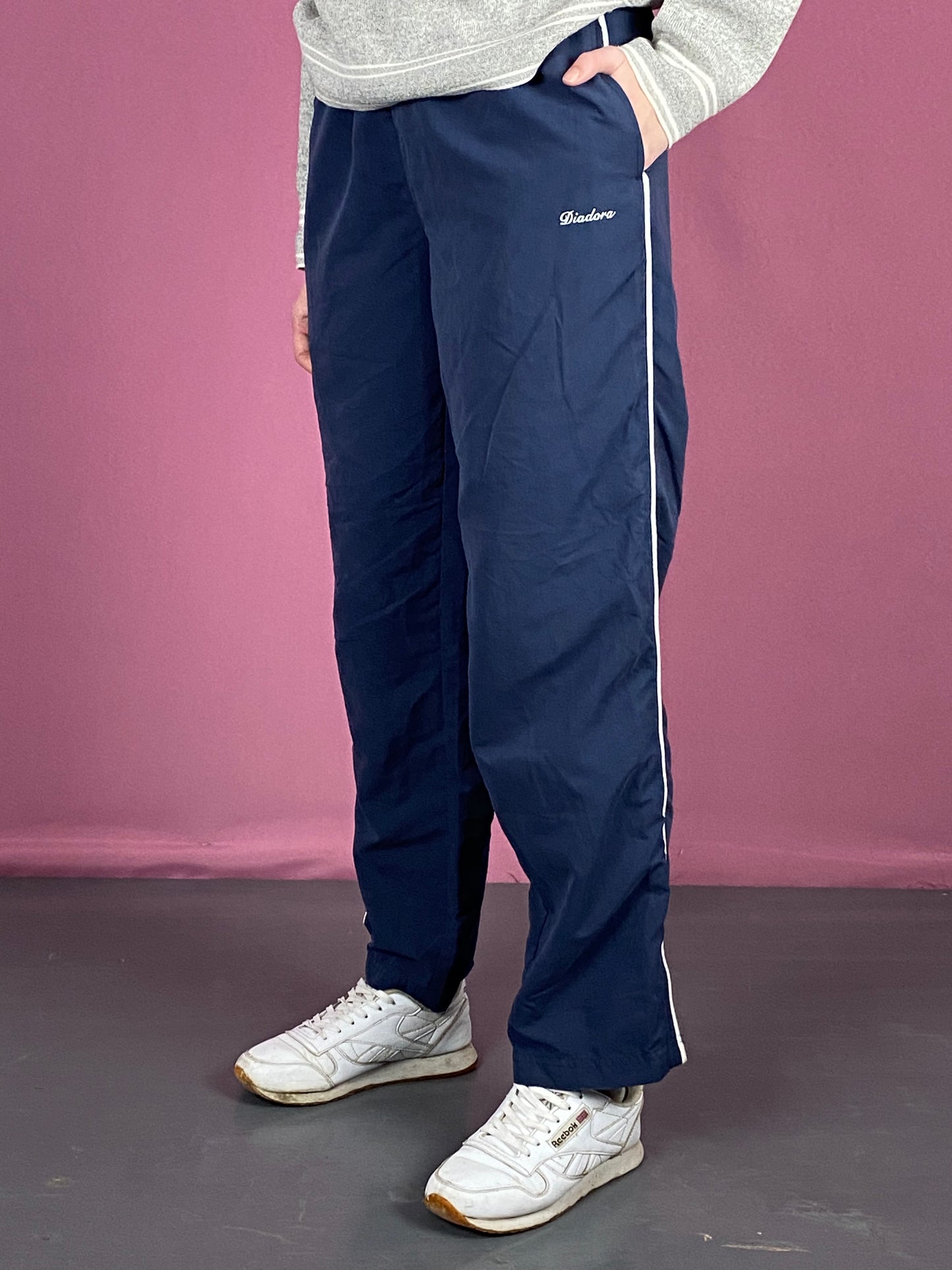 Diadora Vintage Women's Track Pants - M Navy Blue Polyester