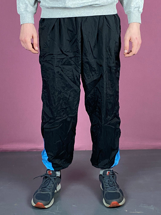 90s Vintage Men's Track Pants - L Black Nylon