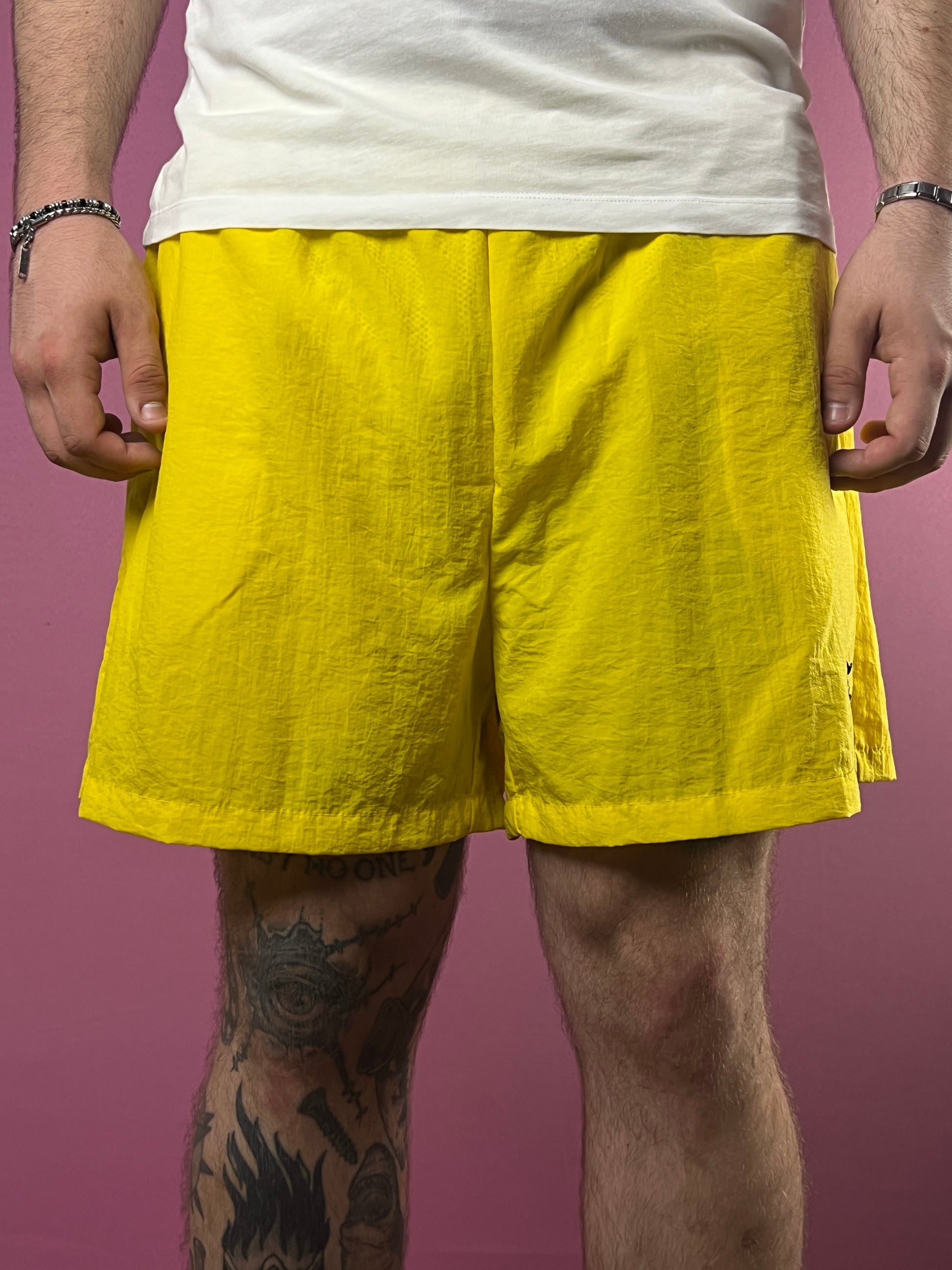 90s Thomas Burberry Vintage Men's Shorts - L Yellow Nylon