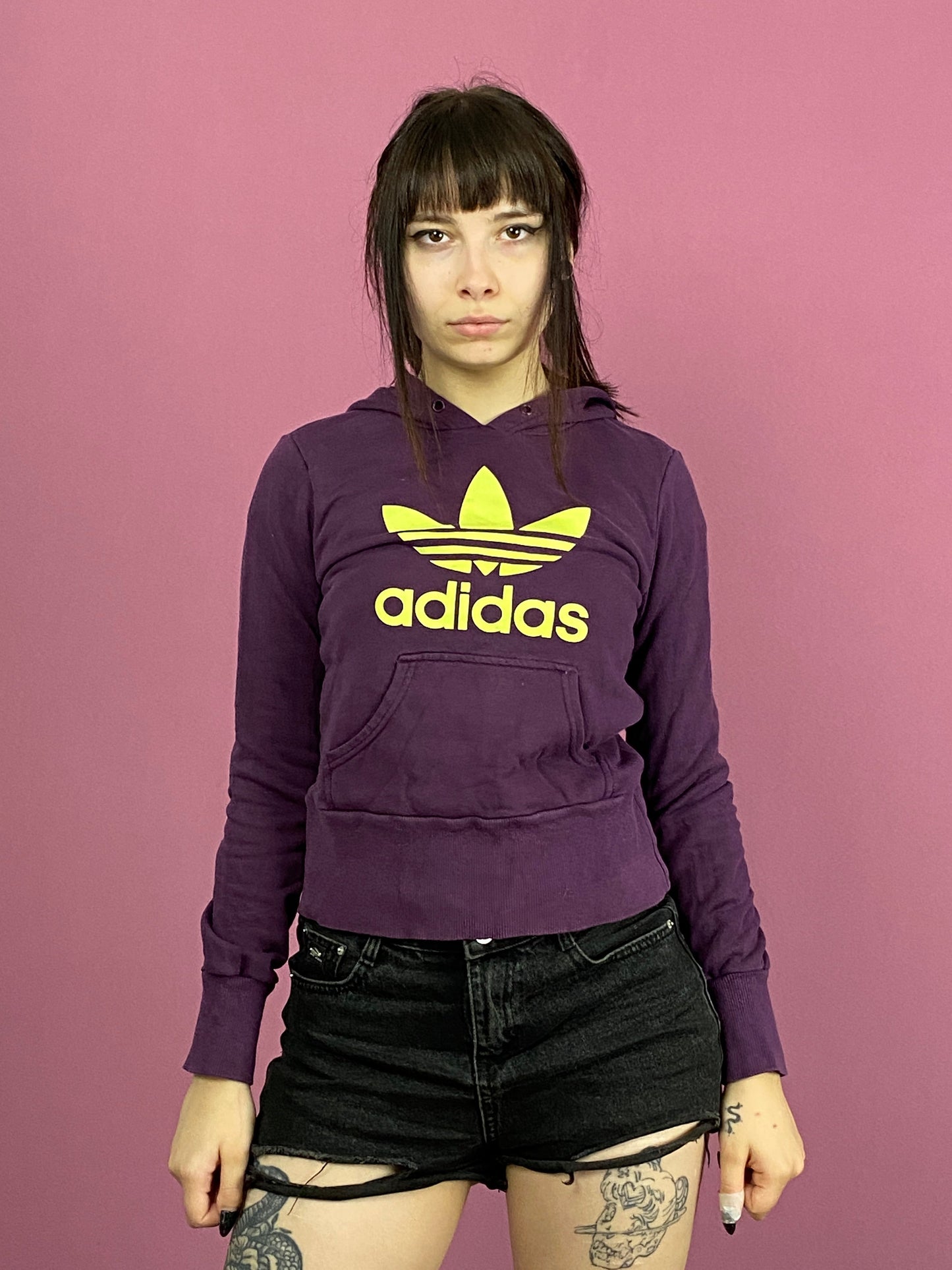 Adidas Vintage Women's Hoodie - Small Purple Cotton Blend