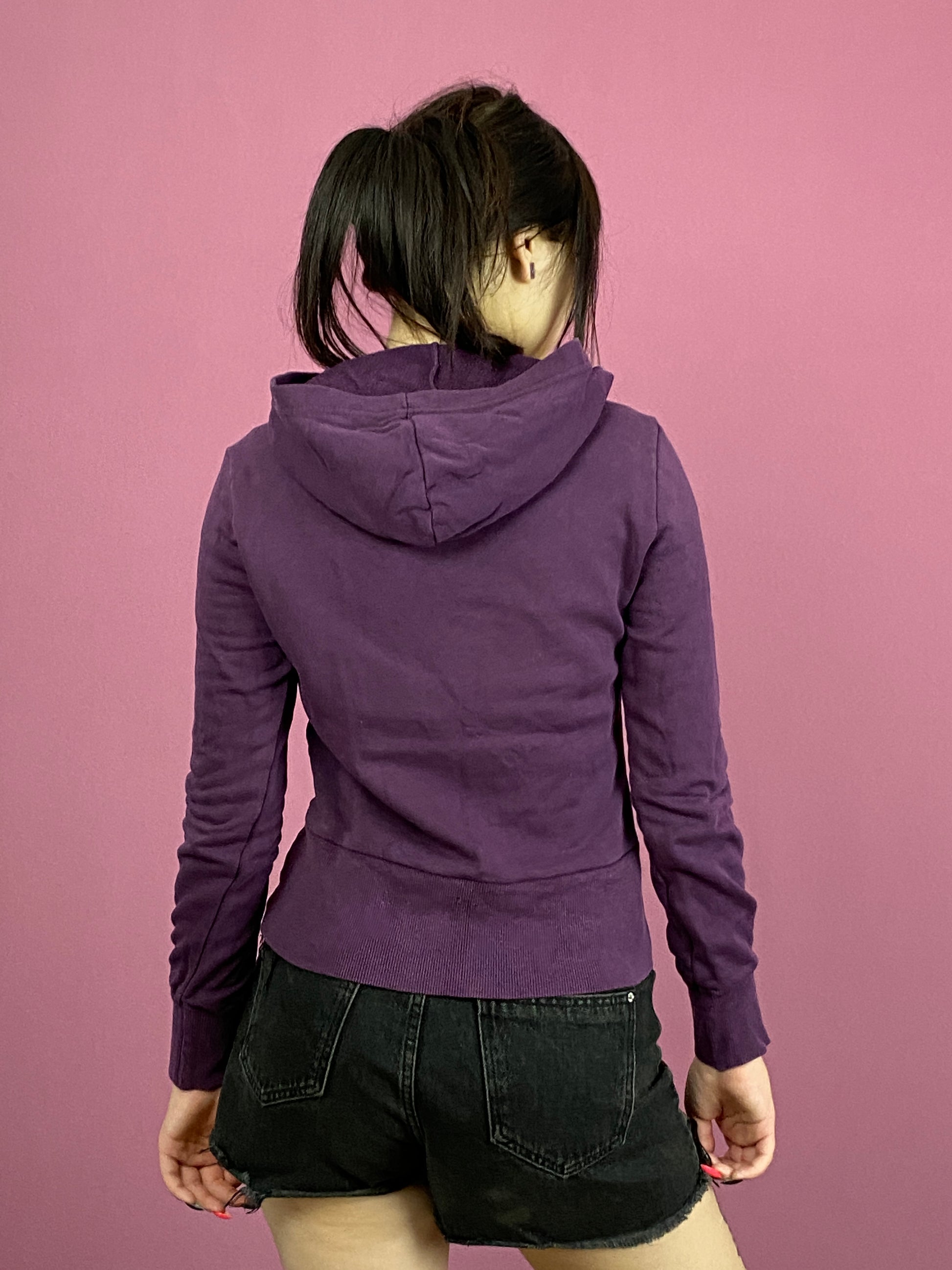 Adidas Vintage Women's Hoodie - Small Purple Cotton Blend