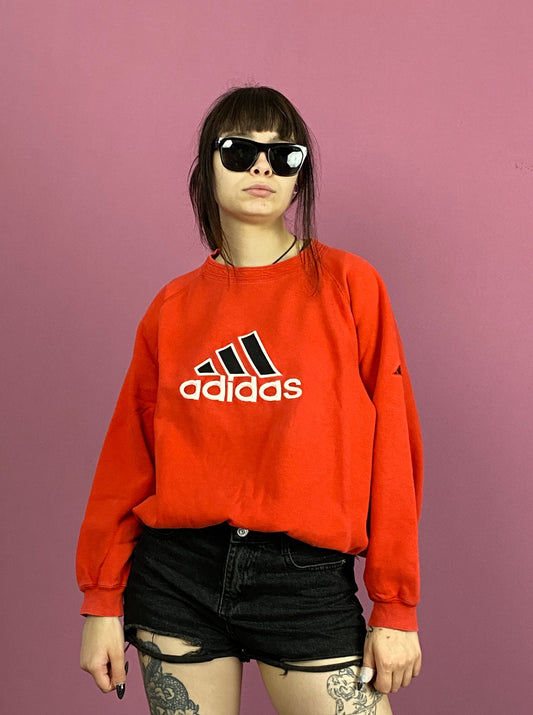 90s Adidas Vintage Women's Sweatshirt - Small Red Cotton Blend