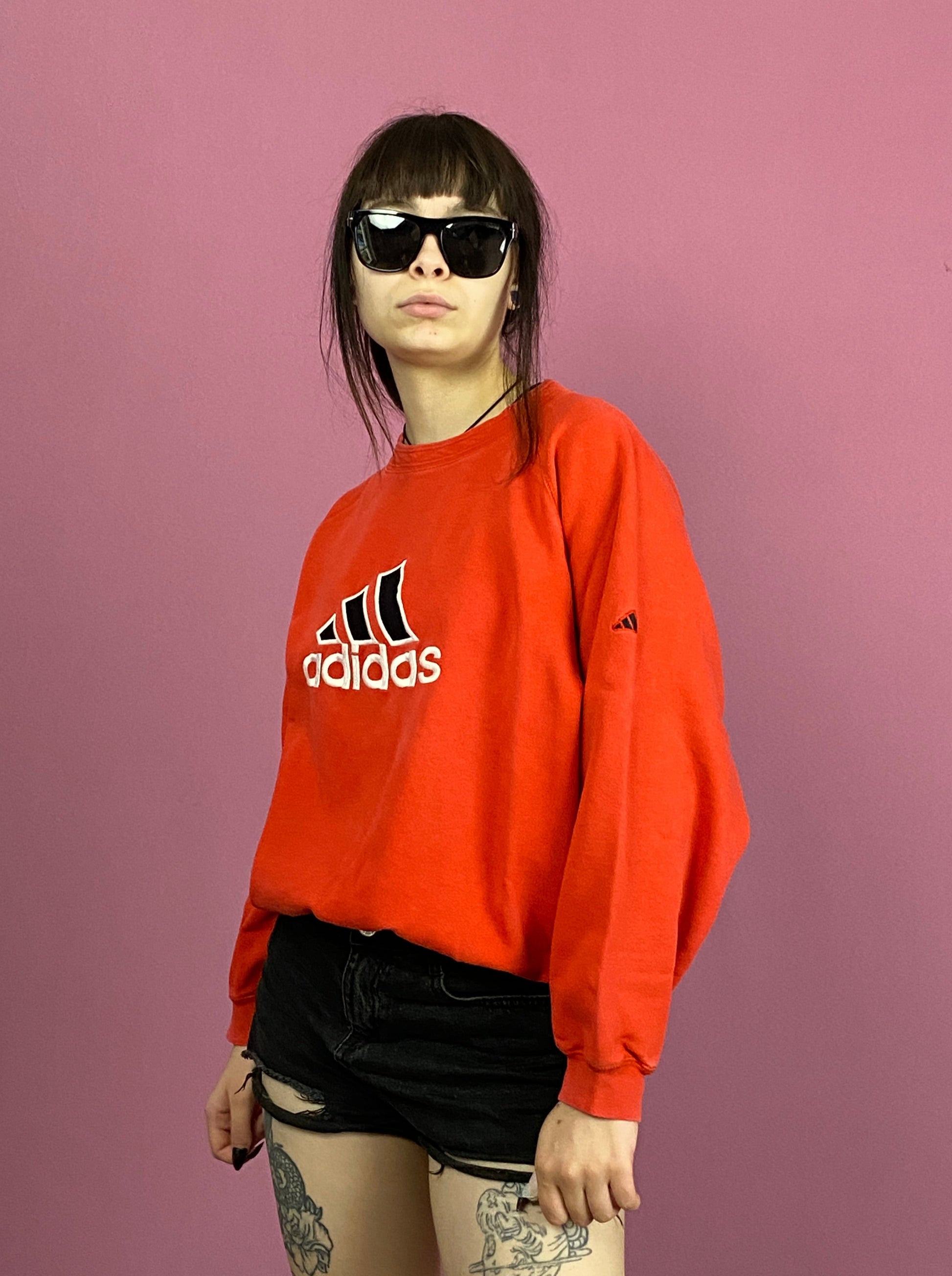 90s Adidas Vintage Women's Sweatshirt - Small Red Cotton Blend