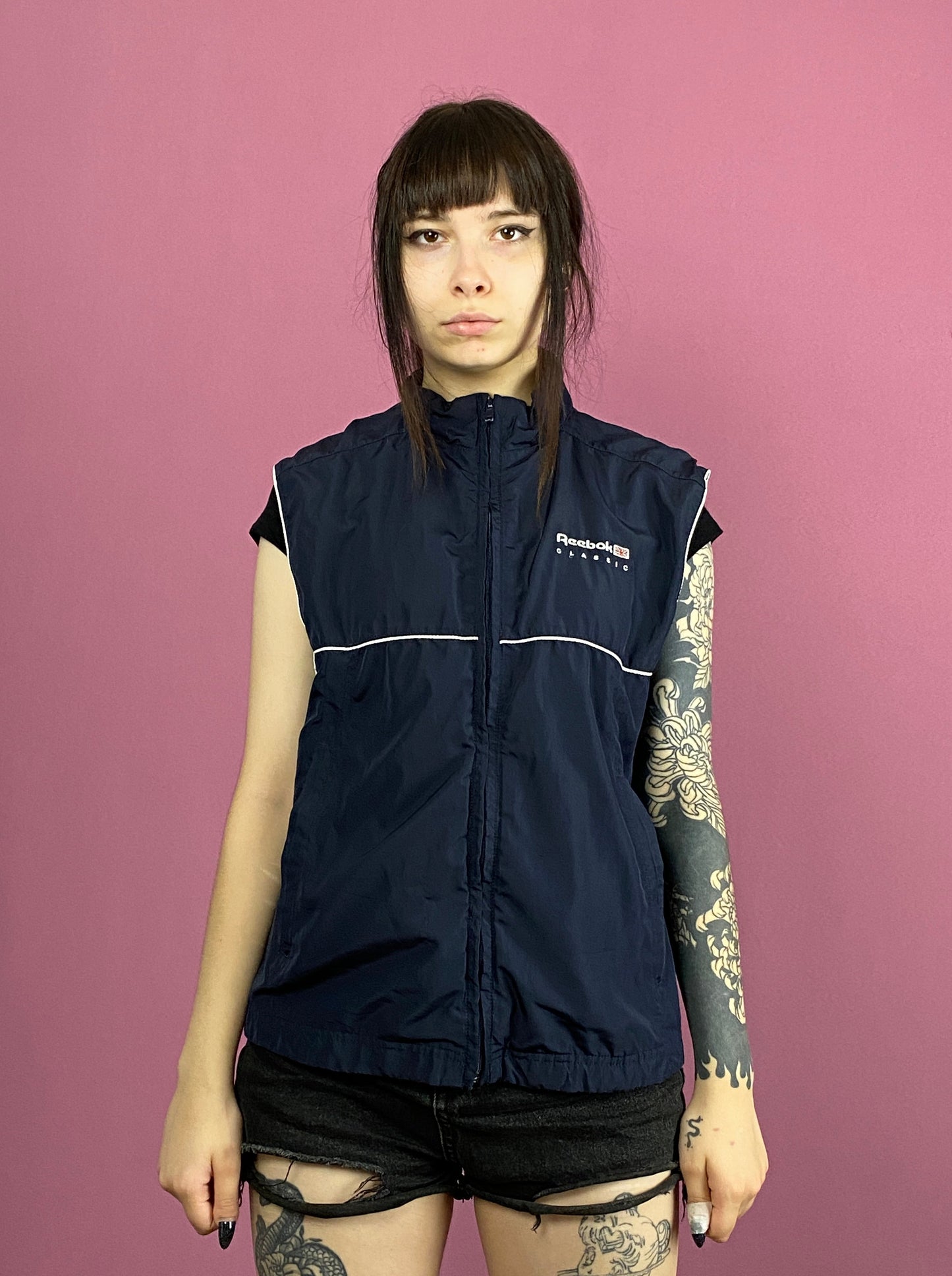 90s Reebok Vintage Women's Vest - Large Navy Blue Polyester