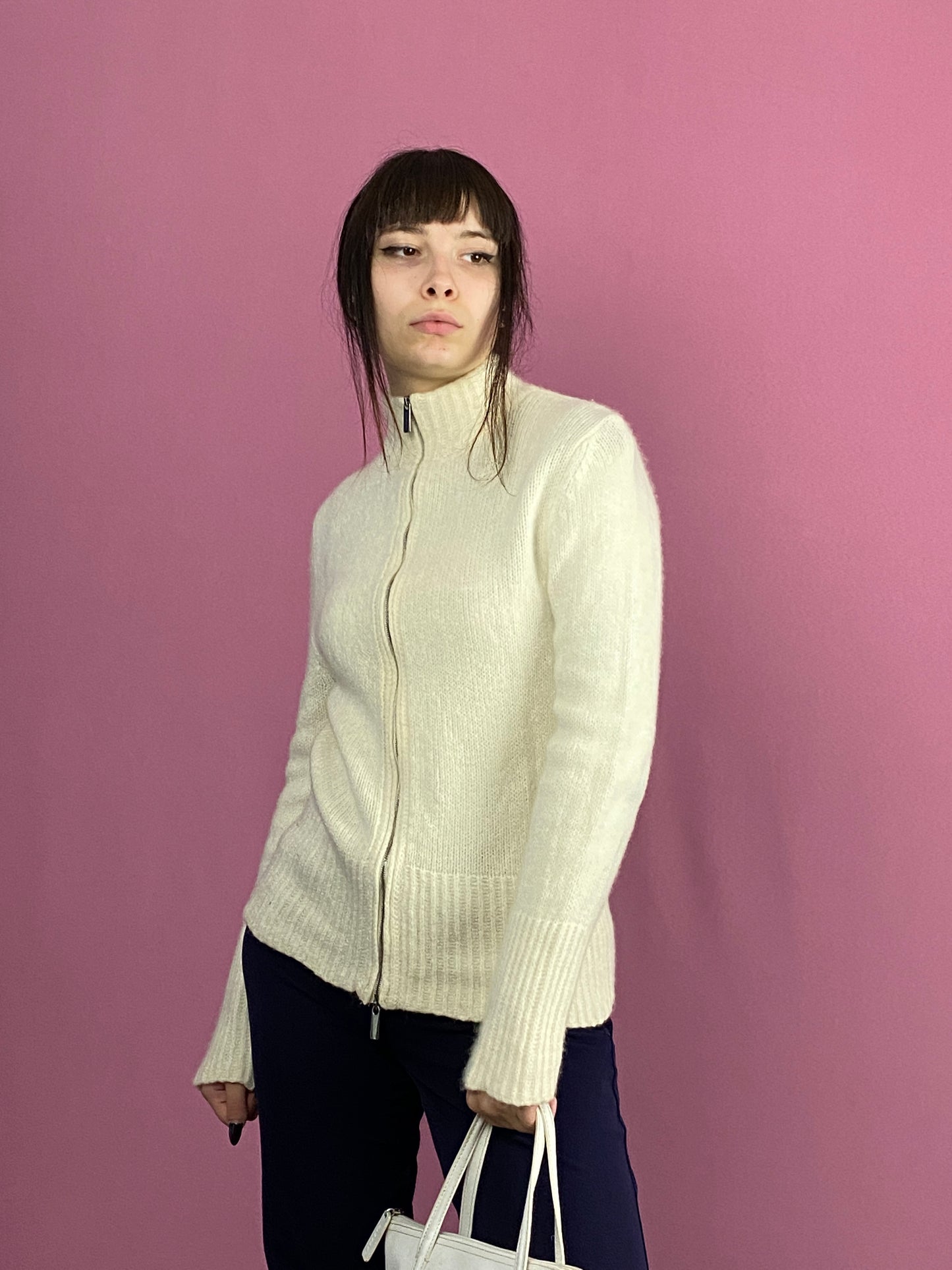 Iris Von Arnim Vintage Women's Full Zip Sweater - Medium White Cashmere