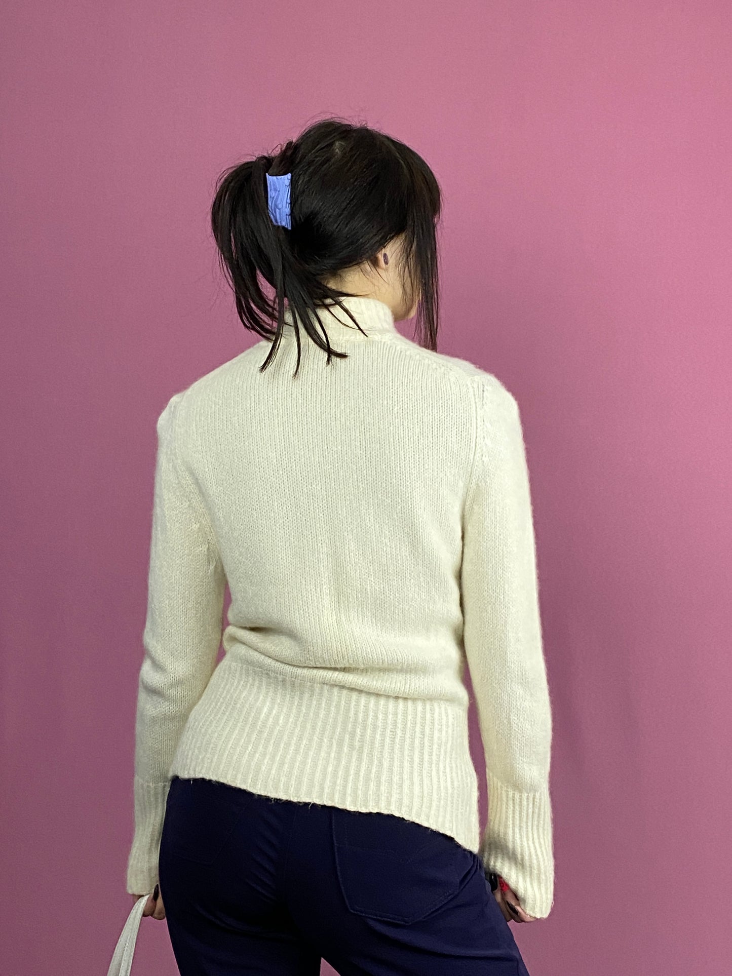 Iris Von Arnim Vintage Women's Full Zip Sweater - Medium White Cashmere