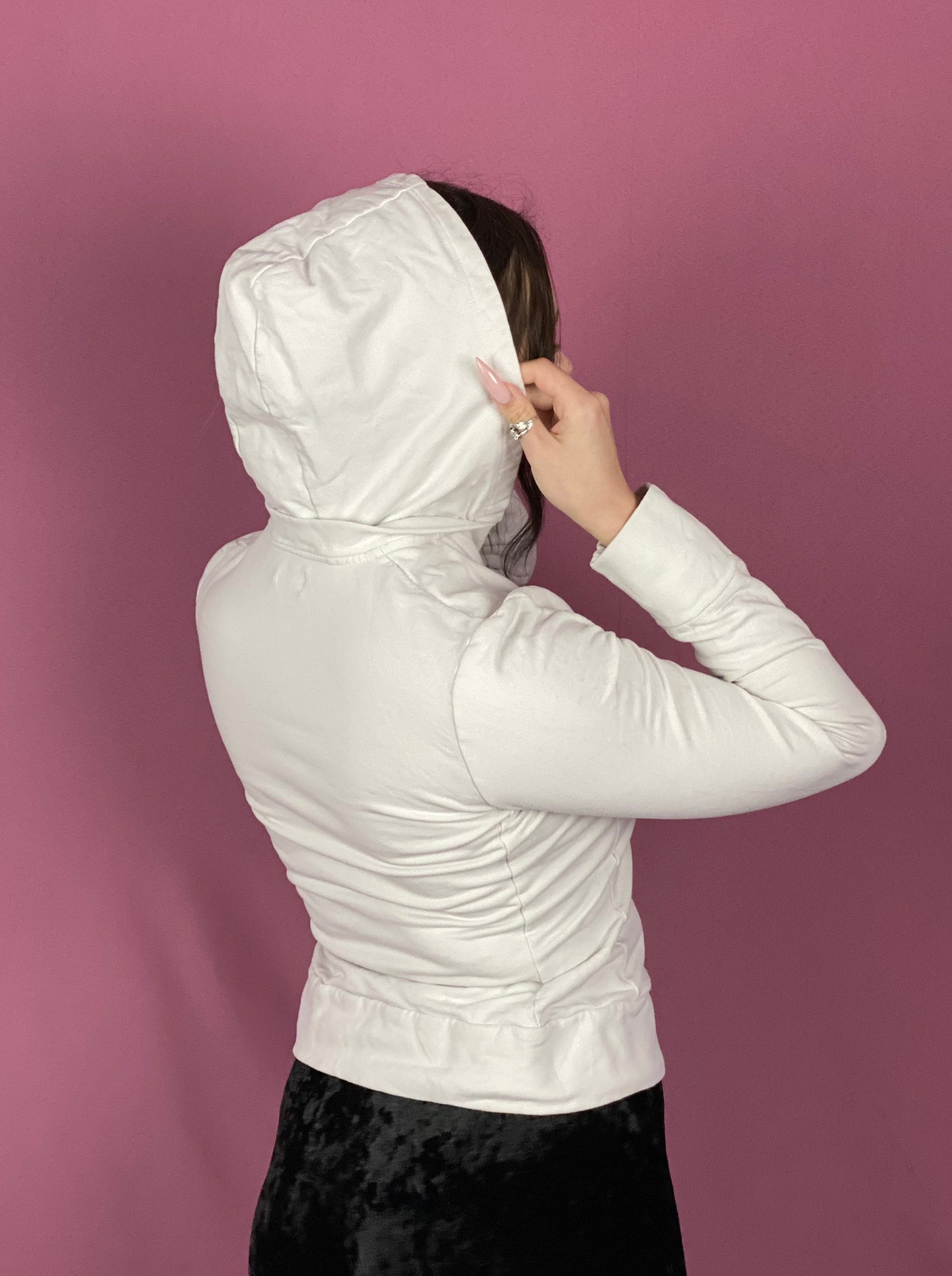 Moncler Vintage Women's Zip Hoodie - Small White Nylon Blend