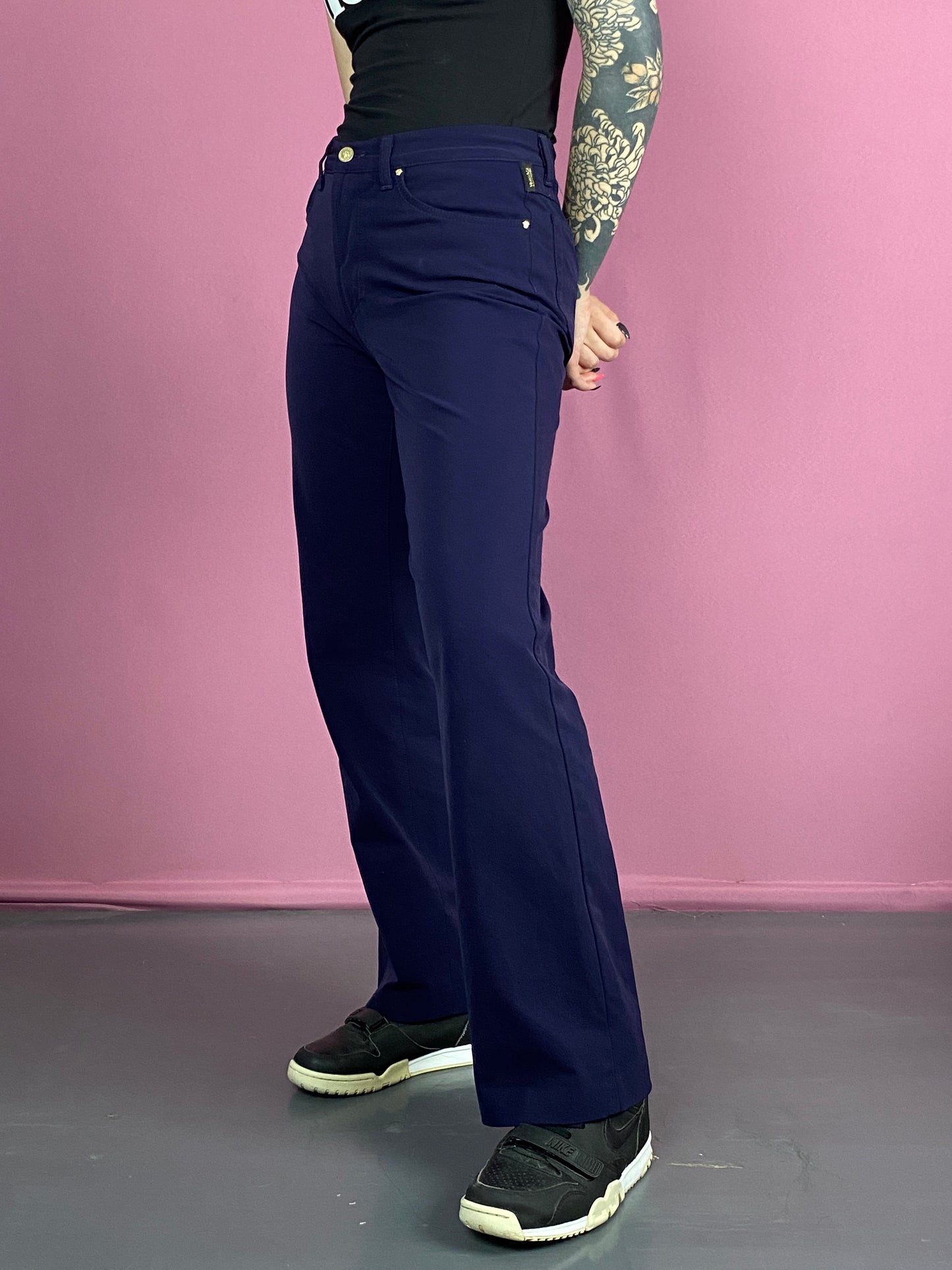 Versace Jeans Couture Vintage Women's Pants - M Navy Blue Nylon Blend