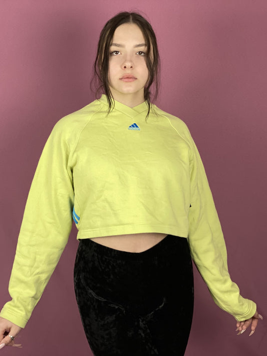 90s Adidas Vintage Girls Cropped Sweatshirt - XL Green Cotton Blend