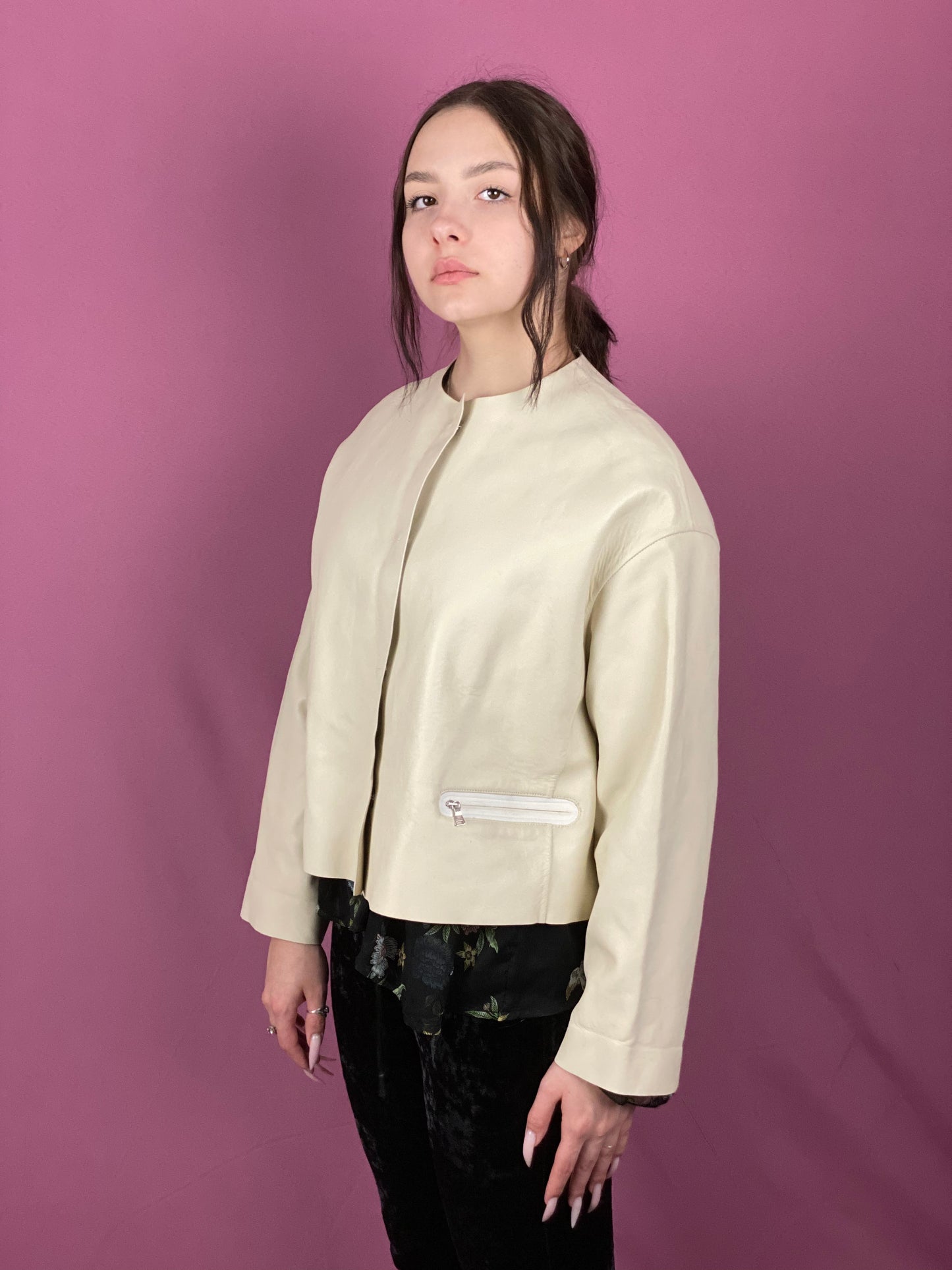 Neil Barrett Women’s Leather Jacket - Small Beige Leather