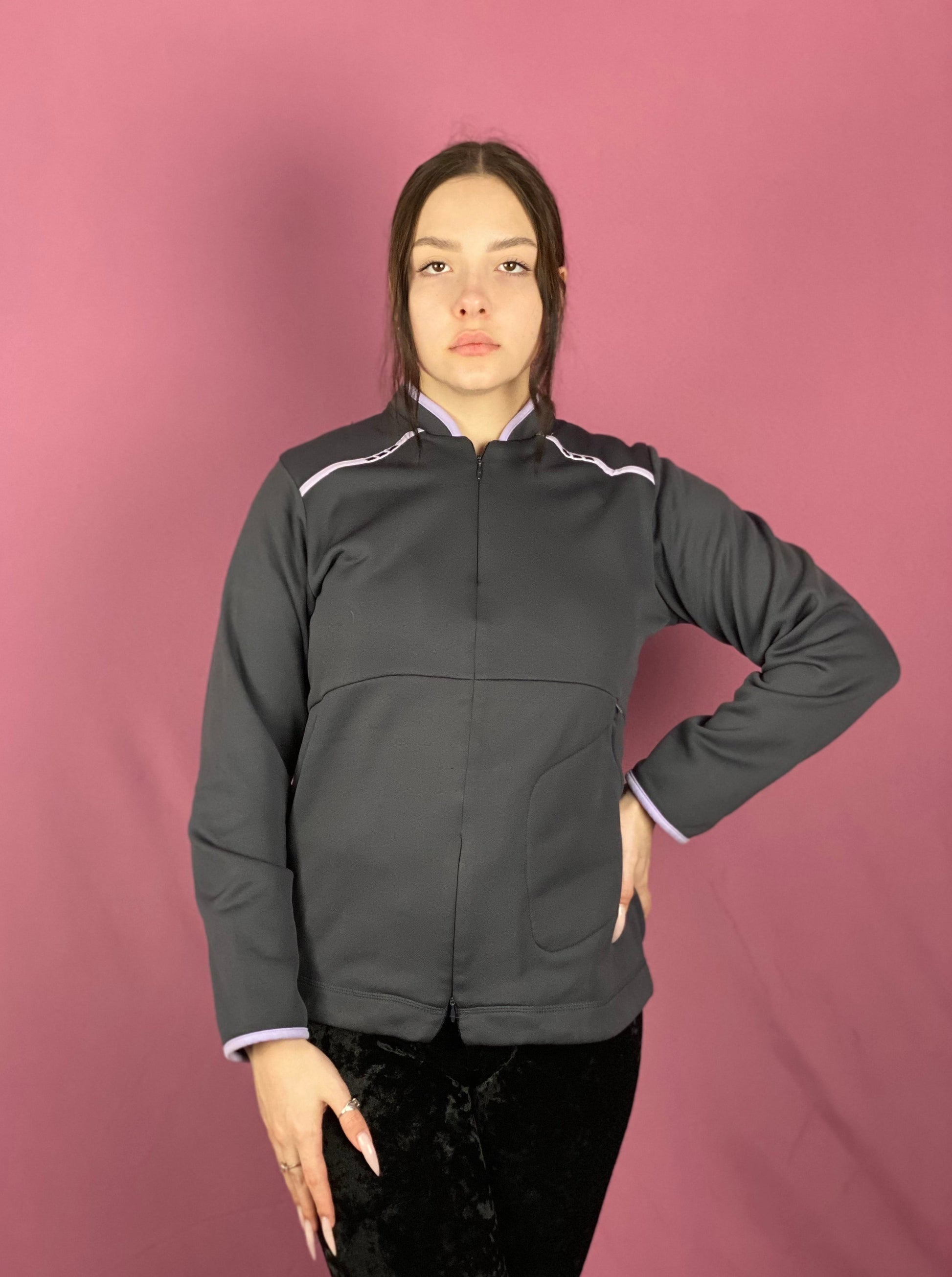 Adidas Vintage Women’s Track Jacket - Large Gray Polyester