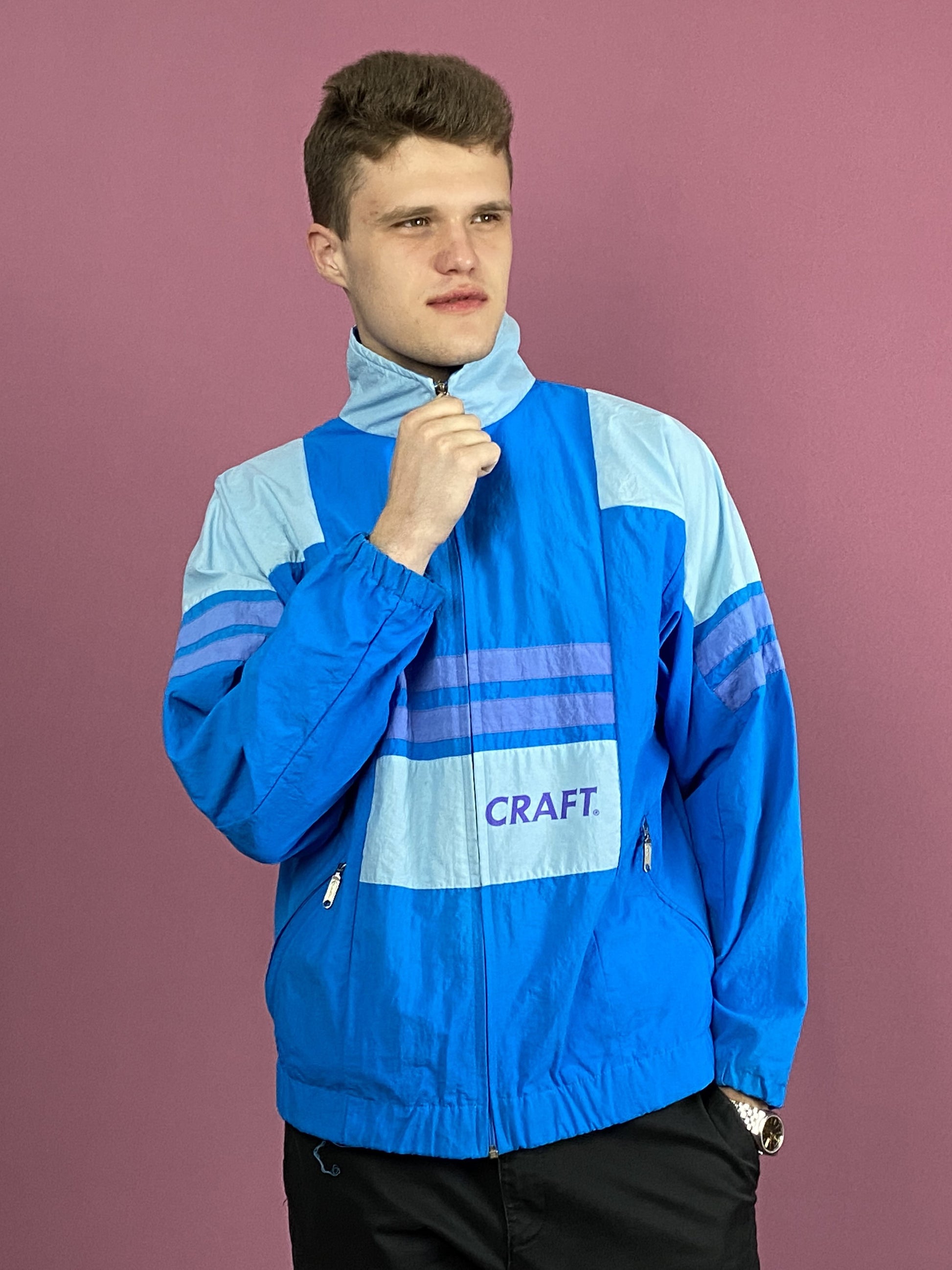 Craft Vintage Men's Windbreaker Jacket - Medium Blue Nylon