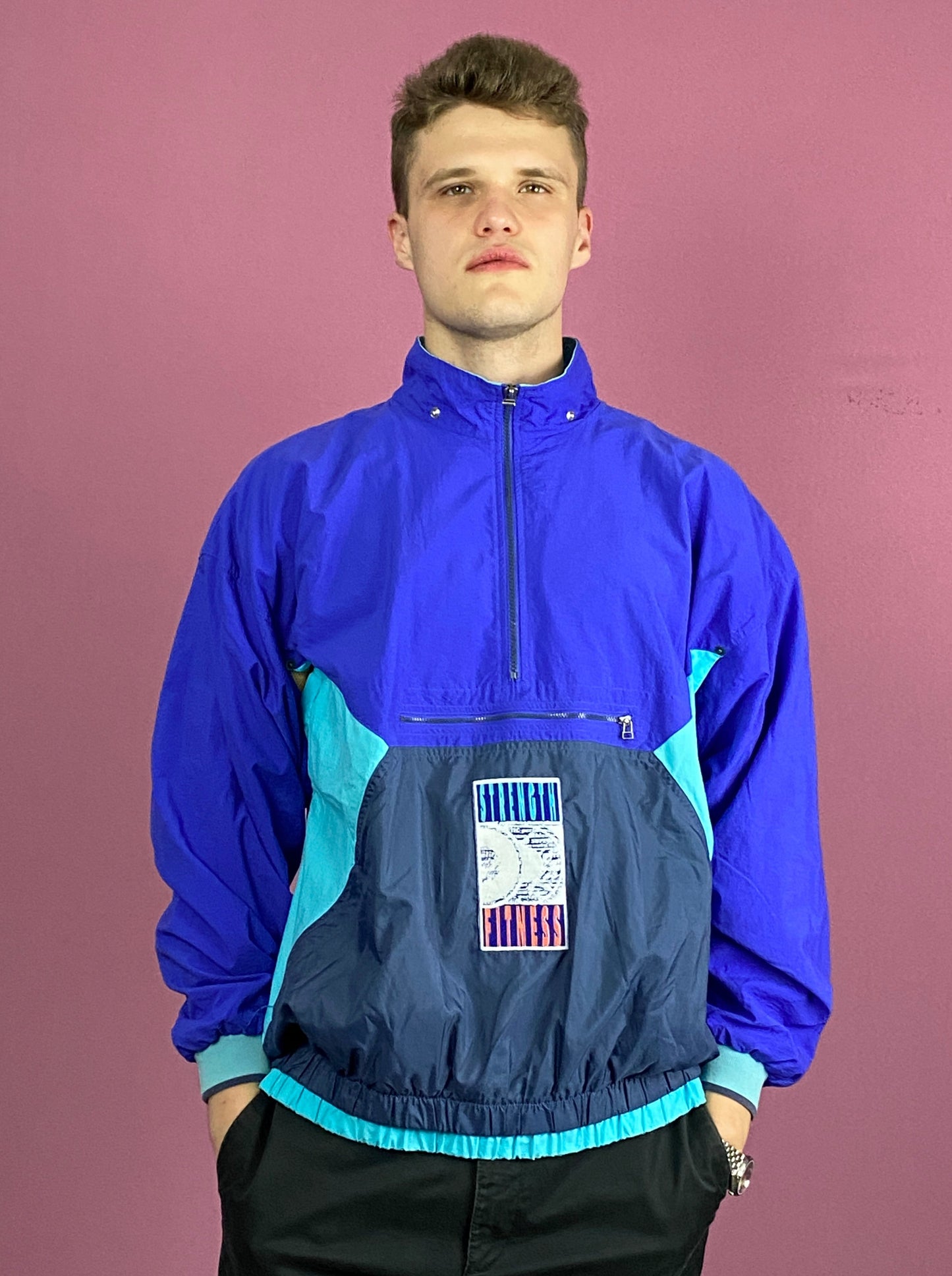 80s Nike Vintage Men's Windbreaker Anorak Jacket - Large Blue Nylon