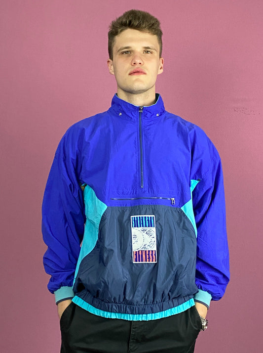 80s Nike Strength Fitness Vintage Men's Windbreaker Anorak Jacket - L Blue Nylon